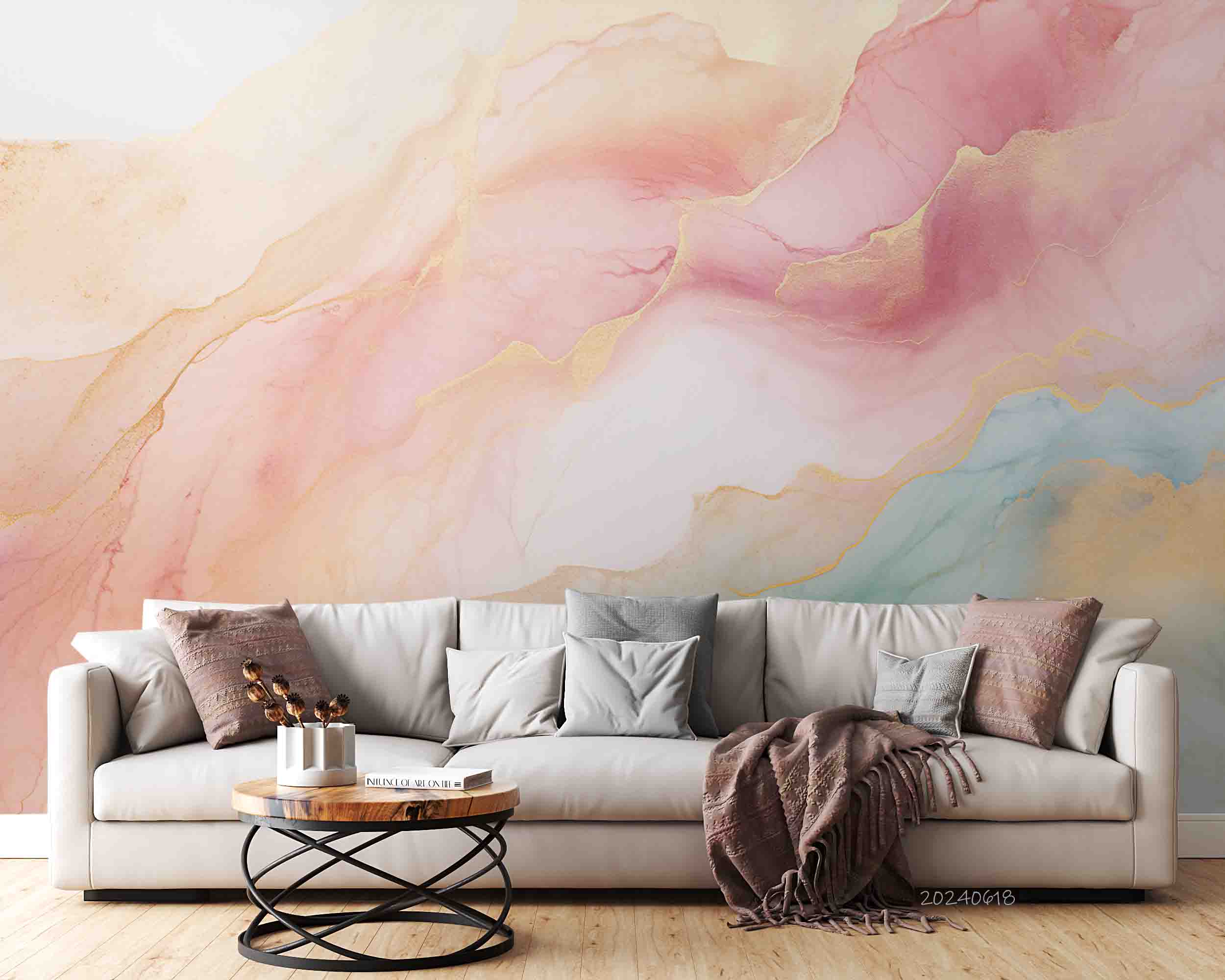 3D Abstract Damaskeen Pink Wave Wall Mural Wallpaper YXL 575