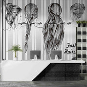 Abstract Women Back Hairstyle Contemporary Wallpaper contemporary street art wall mural for creative room or feature wall - v