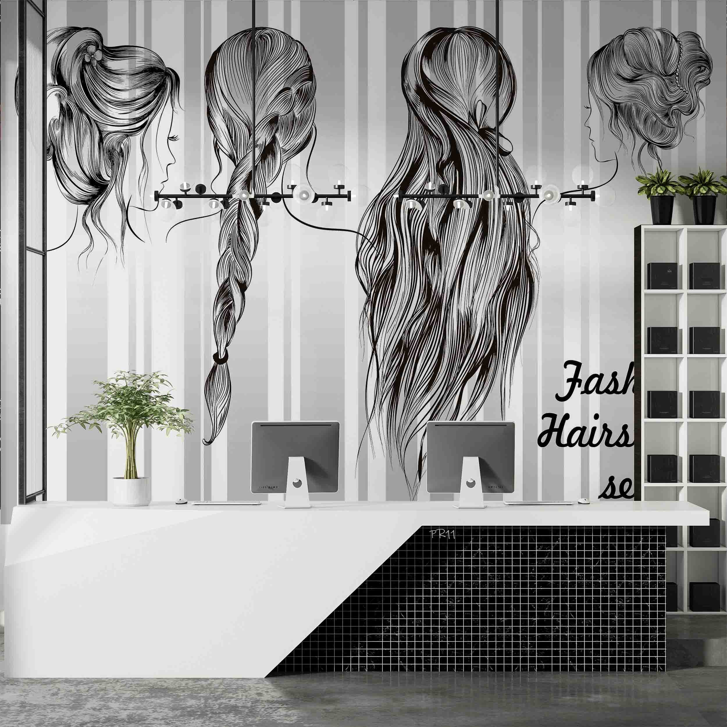 Abstract Women Back Hairstyle Contemporary Wallpaper contemporary street art wall mural for creative room or feature wall - v