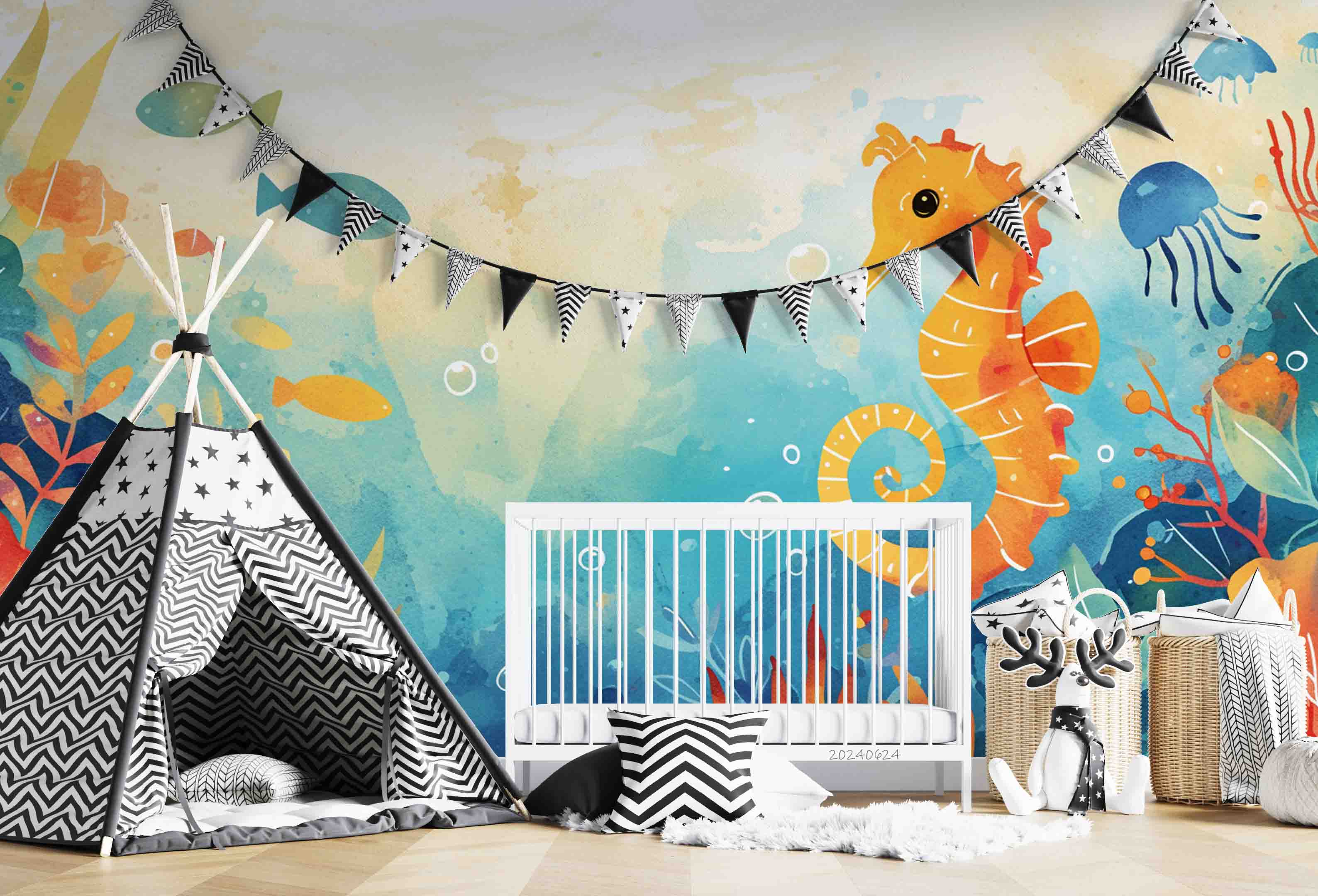 3D Sea Coral Starfish Sea Horse Jellyfish Wall Mural Wallpaper YXL 677