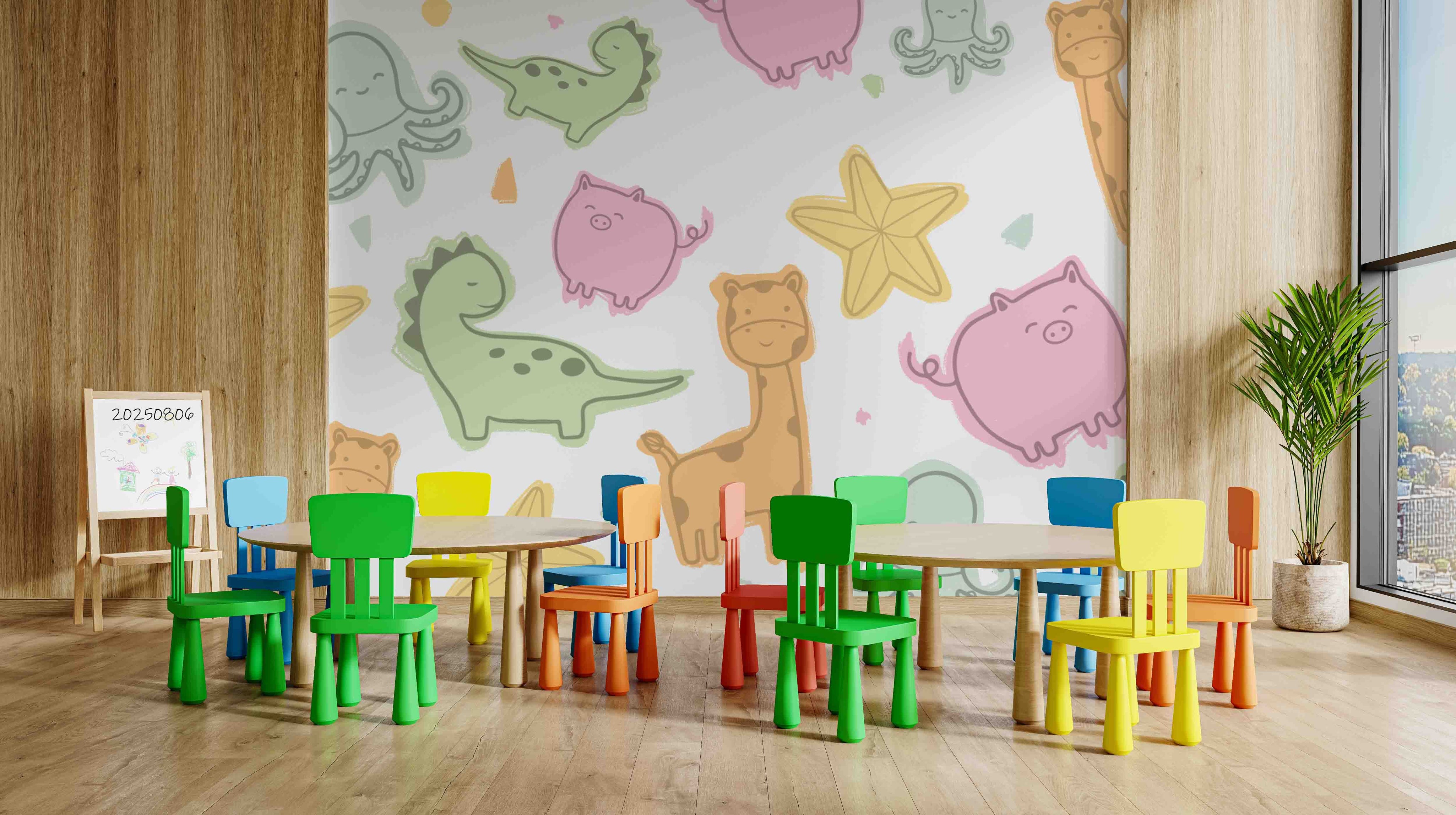 3D Childcare Nursery School Cartoon Animals Kids Wall Mural Wallpaper JN 23