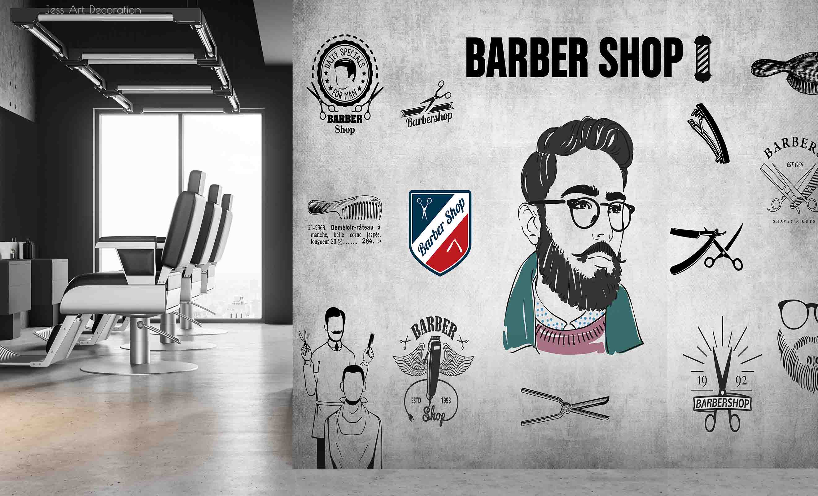 Barber Shop Head Scissors Comb Barber Shop Wallpaper barbershop graffiti wall mural for barber shop - view 3