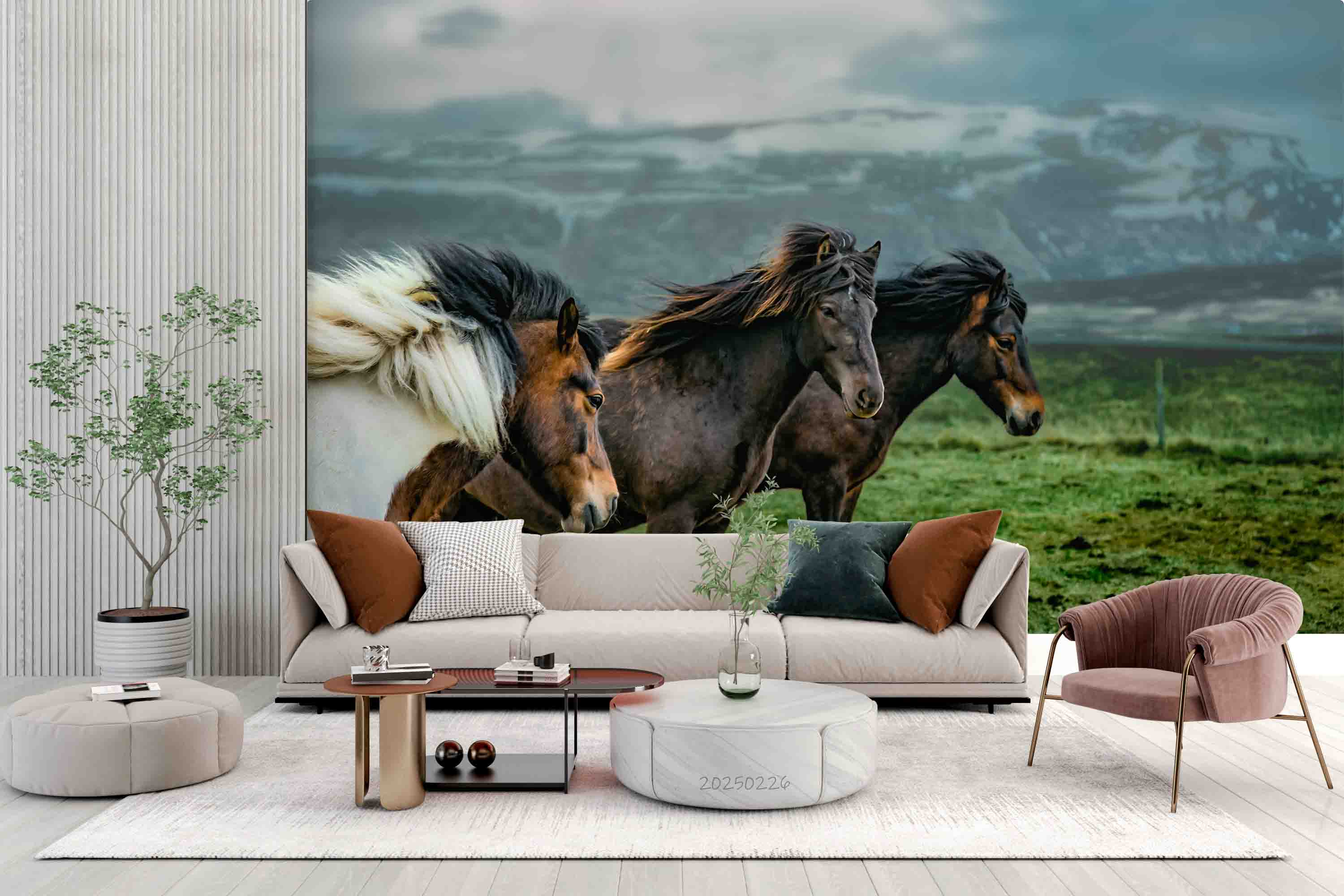 3D Sky Mountains Green Grass Horse Nature Scenery Wallpaper Wall Mural Wall Decor Wall Art Wall Sticker Remoable Wallpaper LQH