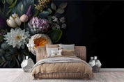 3D Floral Bouquet Dark Background Wallpaper Wall Mural Wall Decor Wall Art Wall Sticker Remoable Wallpaper