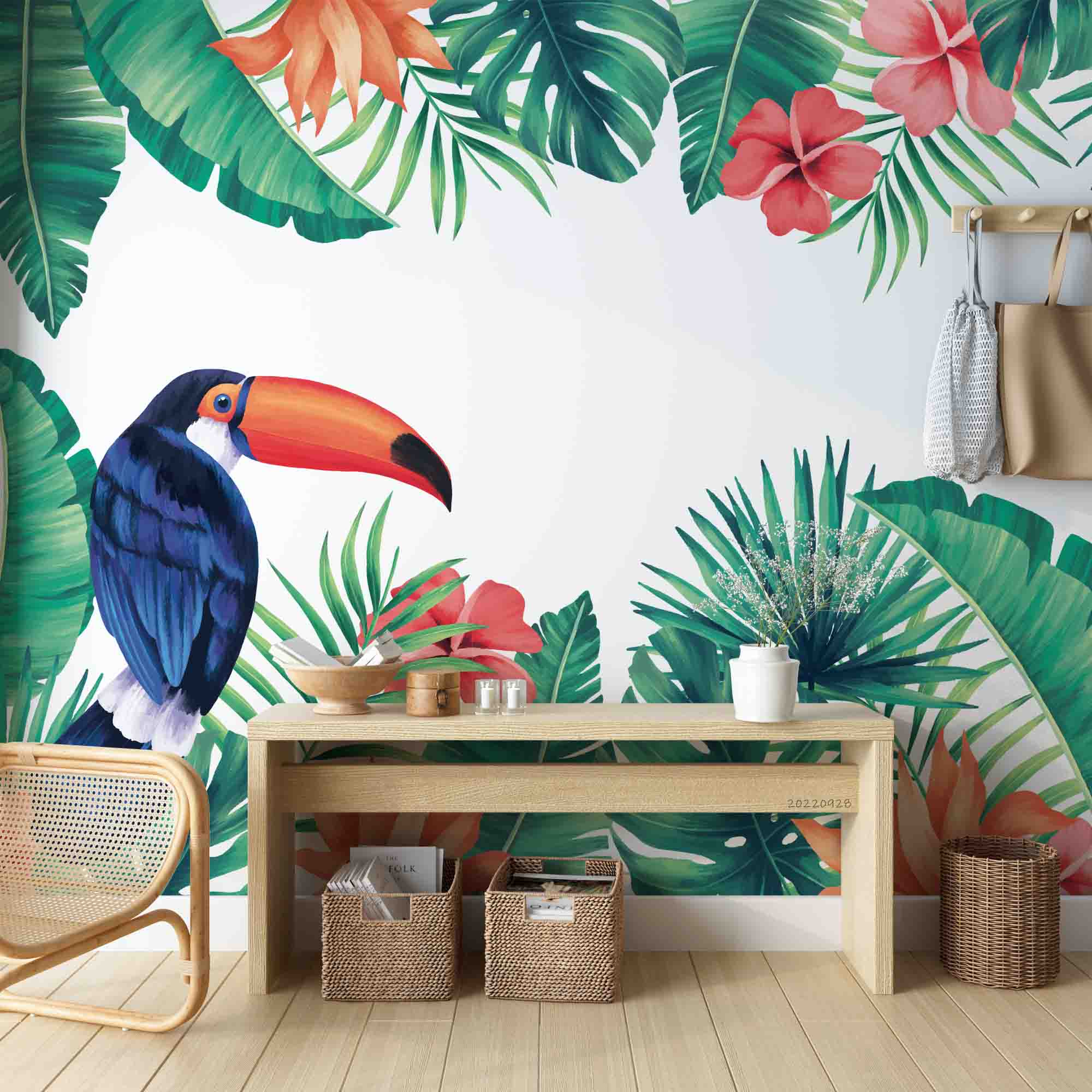 3D Watercolor Tropical Floral Leaf Toucan Background Wall Mural Wallpaper GD 3330- Jess Art Decoration