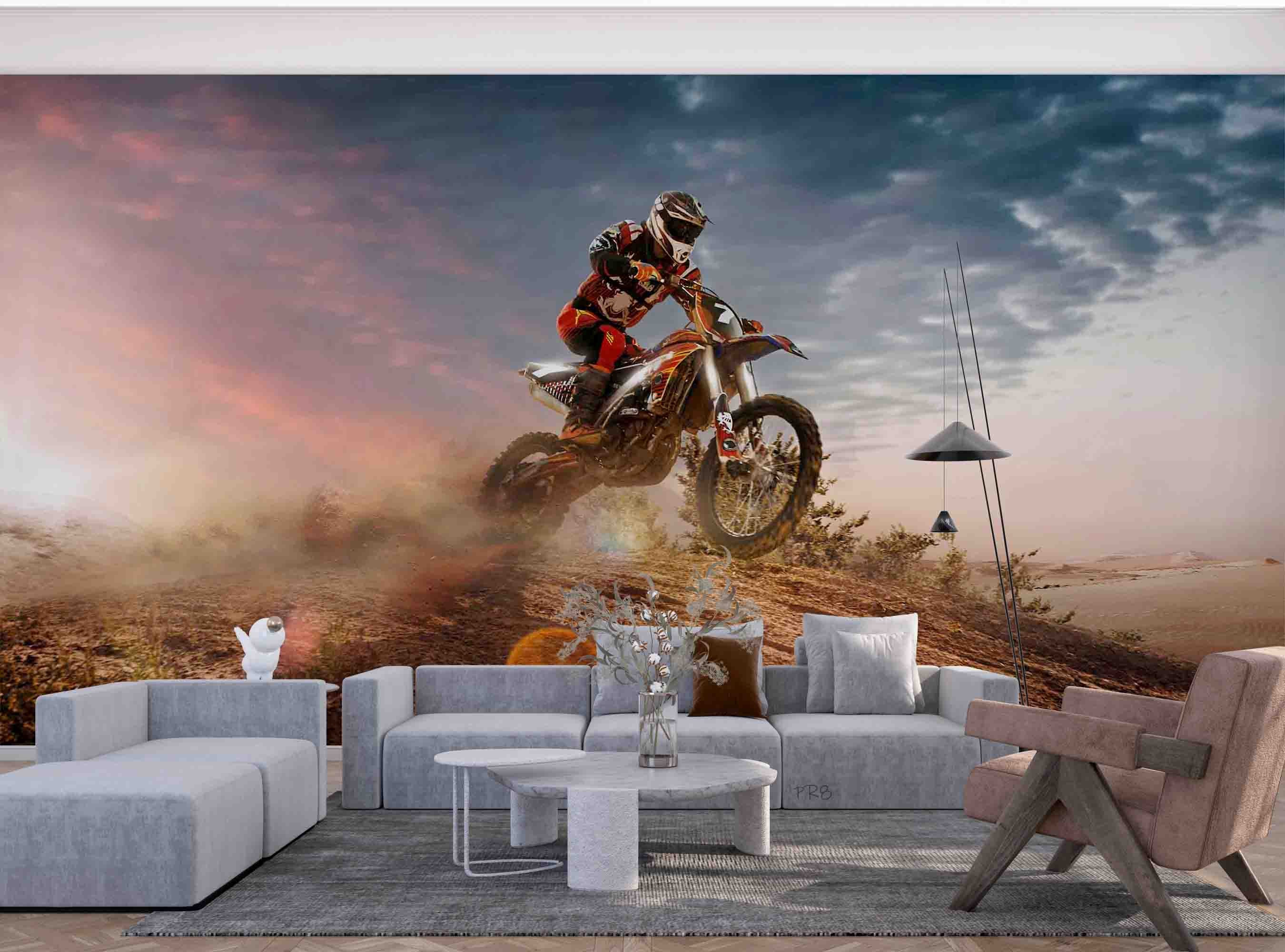 Motocross Rider Hillside Sunset Action Sports Wallpaper action sports wall mural for sports room or entertainment space - vie