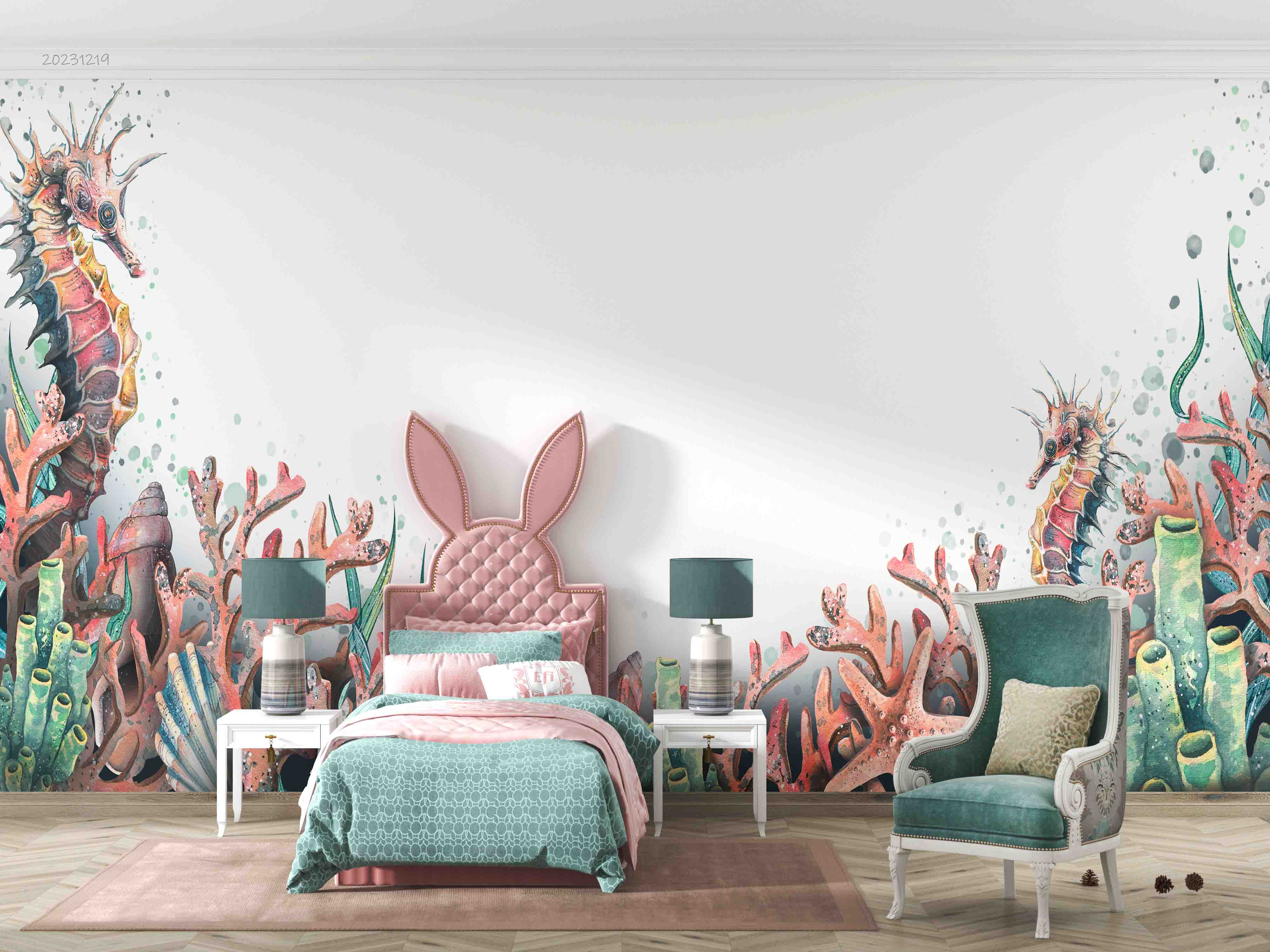 3D Animal Sea Horse Conch Dot Sea Wall Mural Wallpaper YXL 58