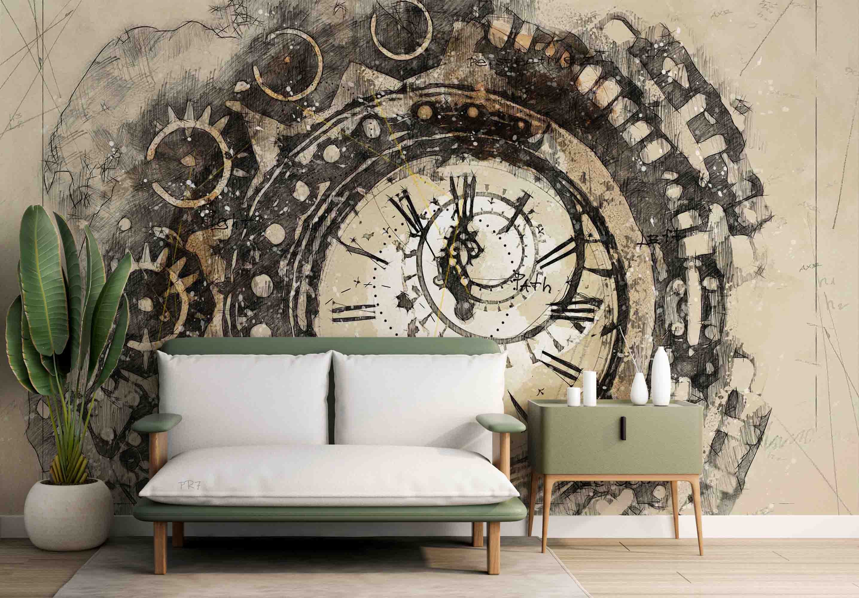 3D Vintage Ink Clocks Wall Mural Wallpaper GD 4442- Jess Art Decoration