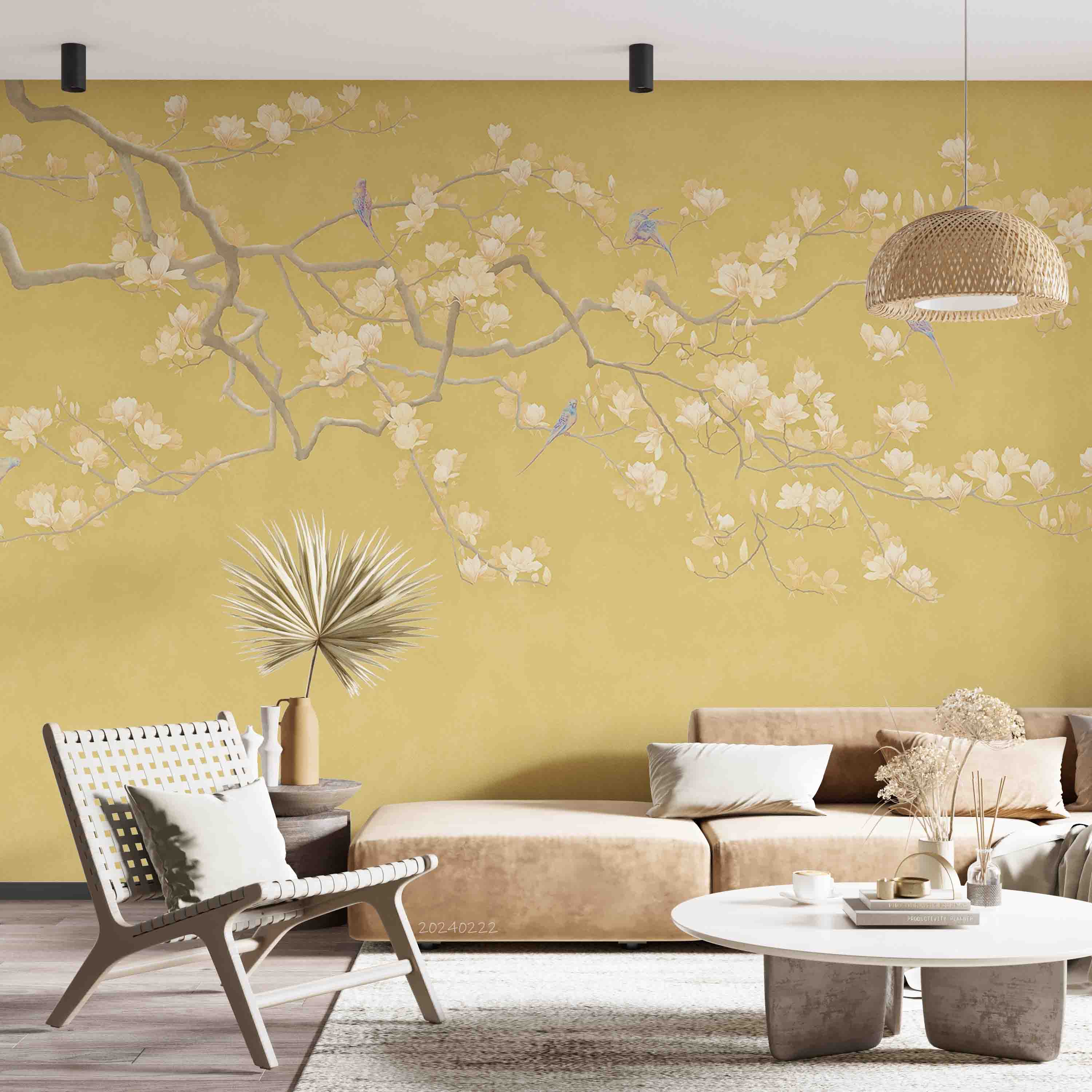 3D Chinese Flower Branch Gold Wallpaper Wall Mural Wall Decor Wall Art Wall Sticker Remoable Wallpaper LQH