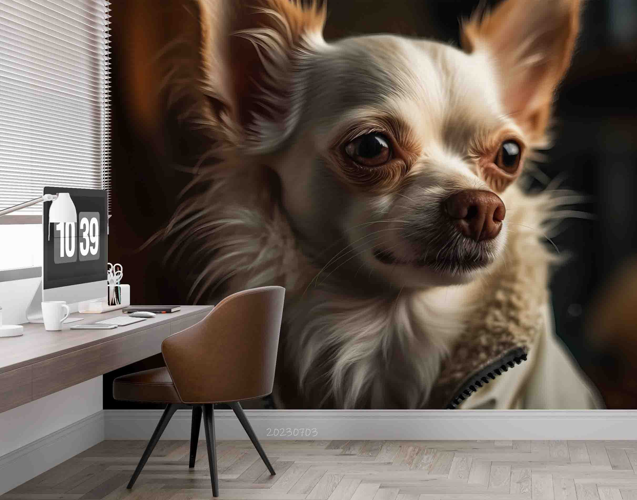 3D Animal Dog White Wall Mural Wallpaper YXL 1824