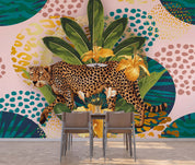 3D Cheetah Leaf Round Wave Point Wall Mural Wallpaper YXL 2742