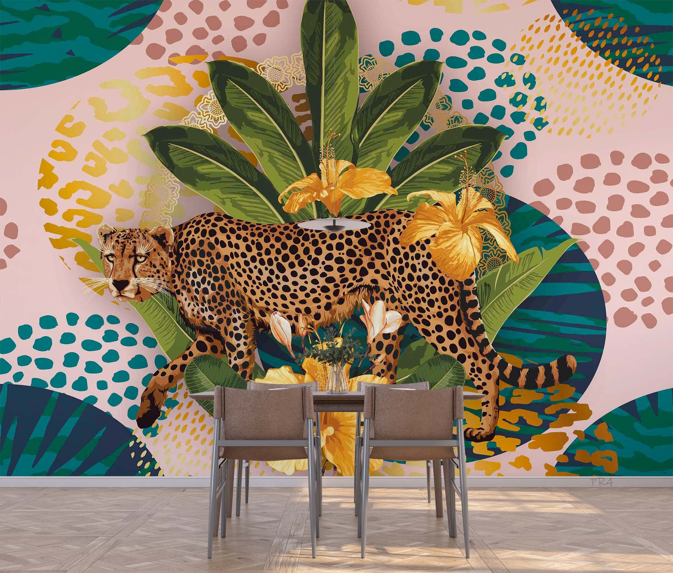 3D Cheetah Leaf Round Wave Point Wall Mural Wallpaper YXL 2742