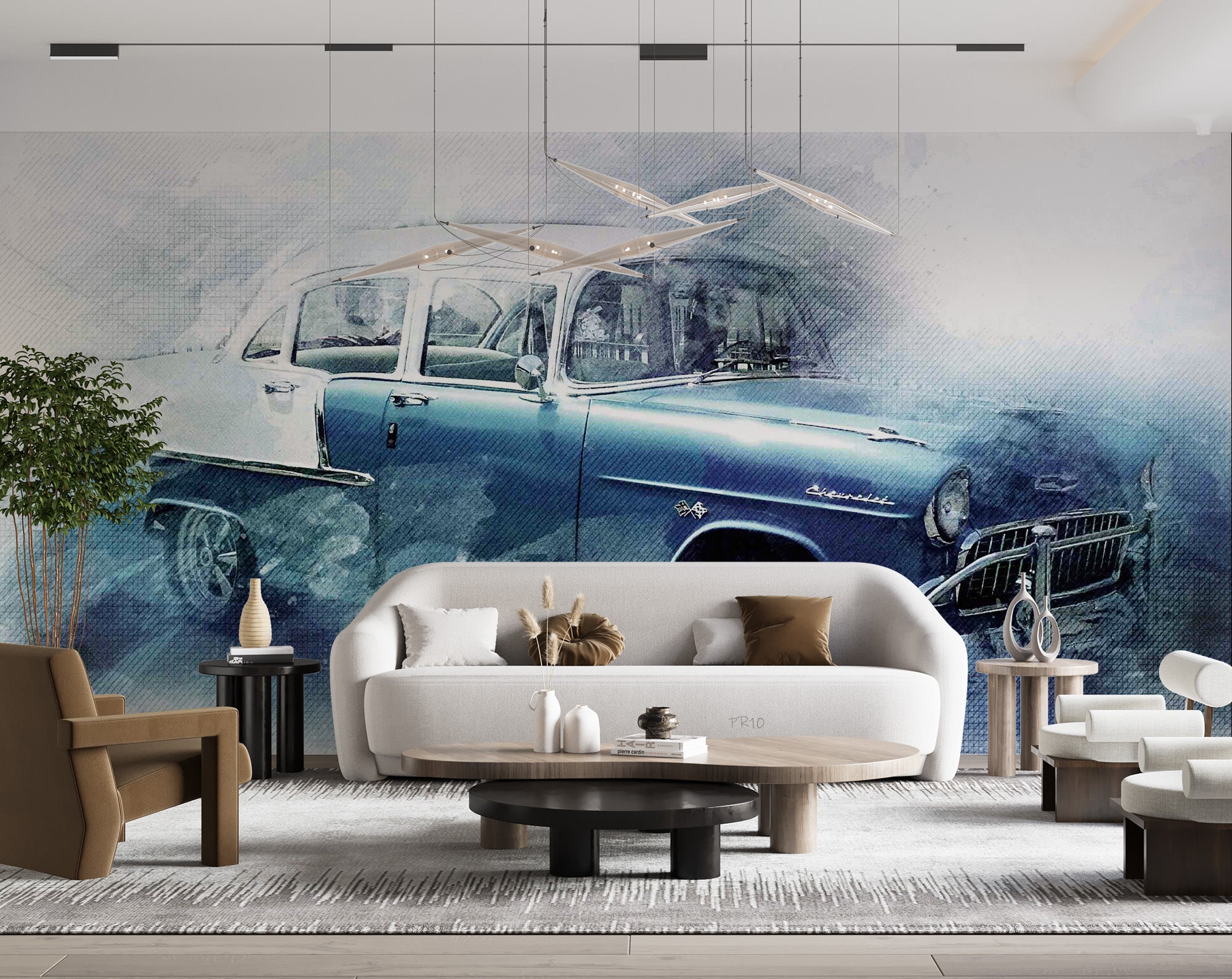 3D Vintage Blue Car Wall Mural Wallpaper GD 4806- Jess Art Decoration