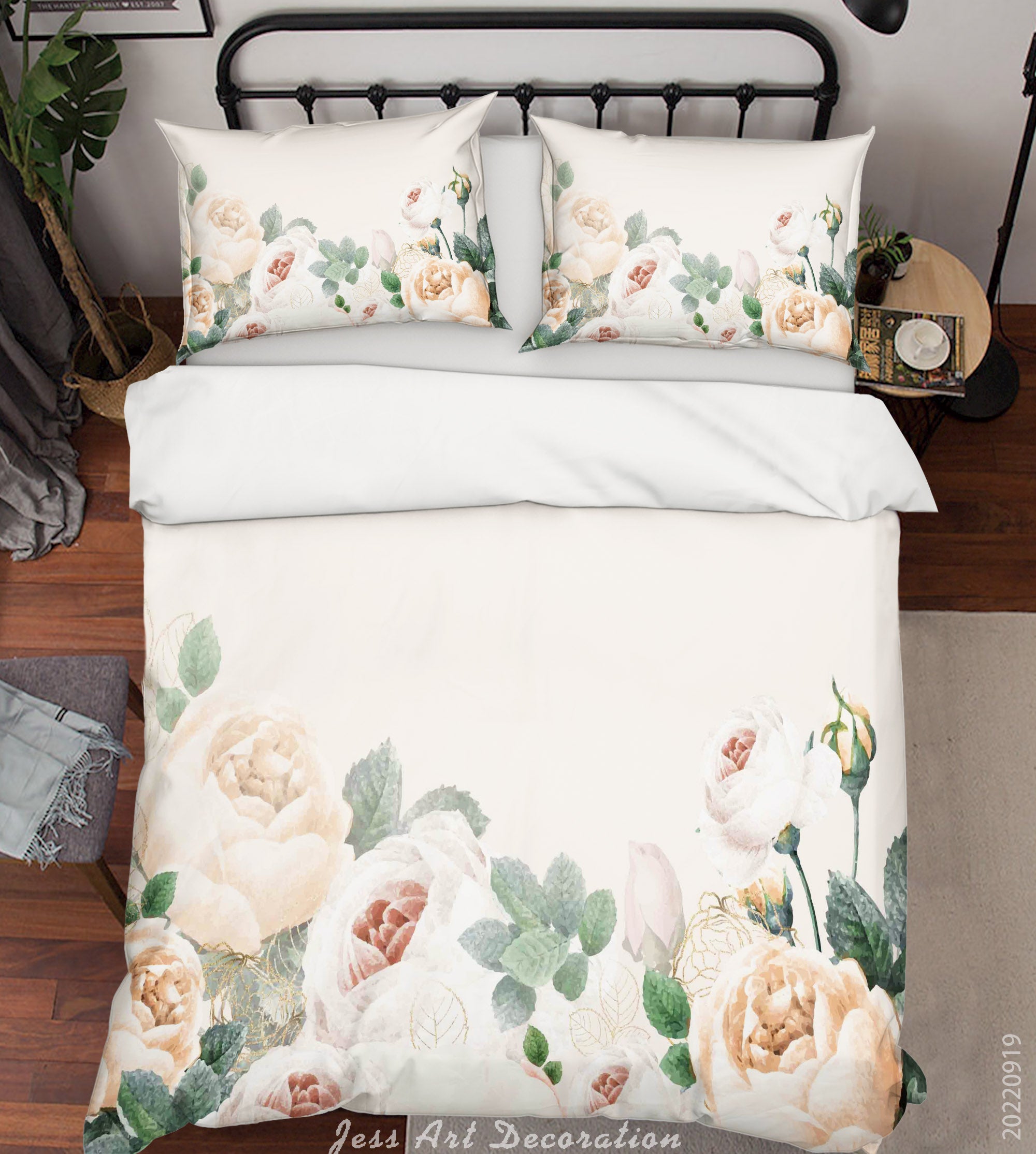 3D Floral Rose Leaf White Quilt Cover Set Bedding Set Duvet Cover Pillowcase 161