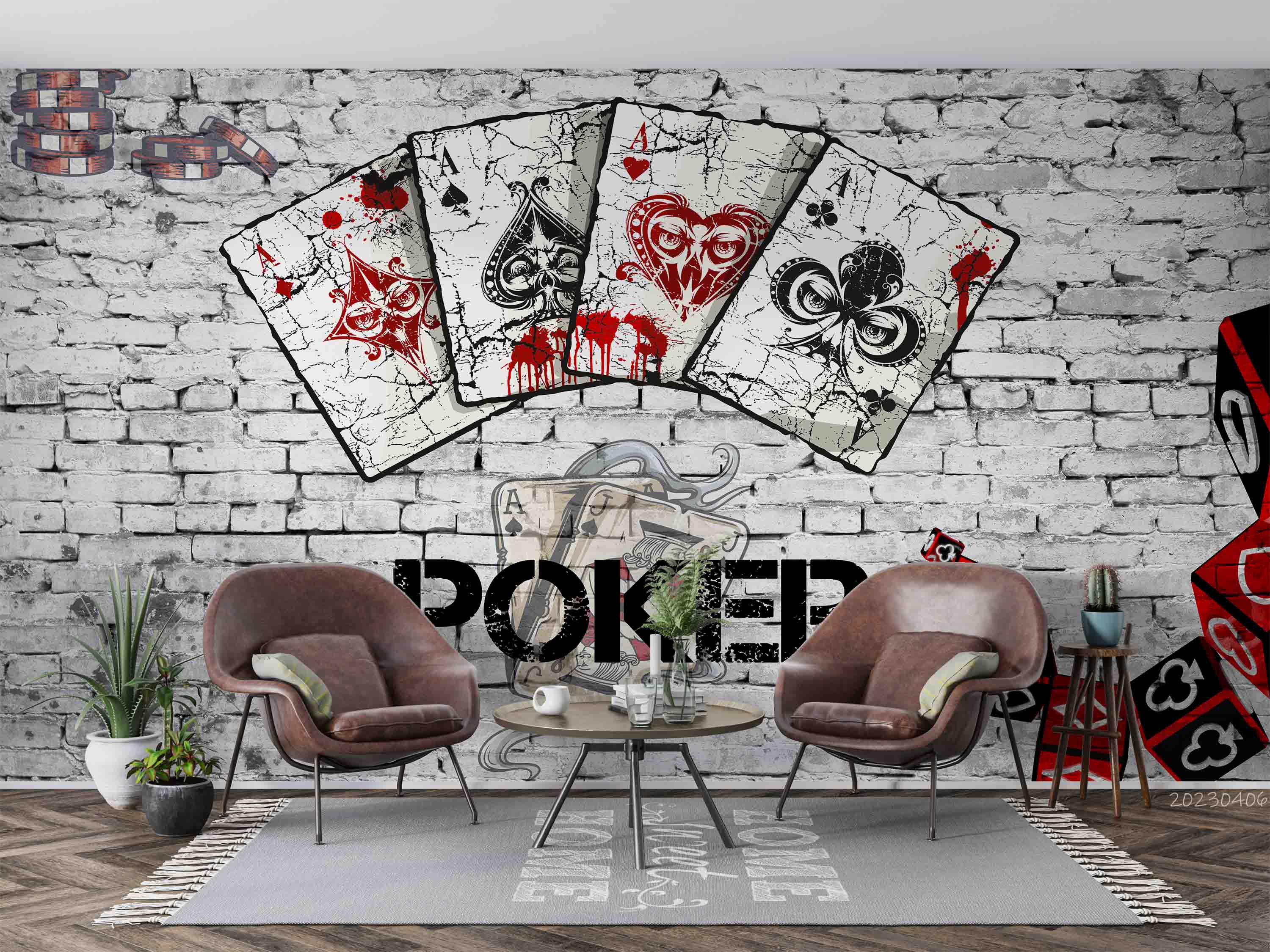 Graffiti Poker Brick Wall Background Wallpaper urban graffiti wall mural for teen room, studio or feature wall - view 3