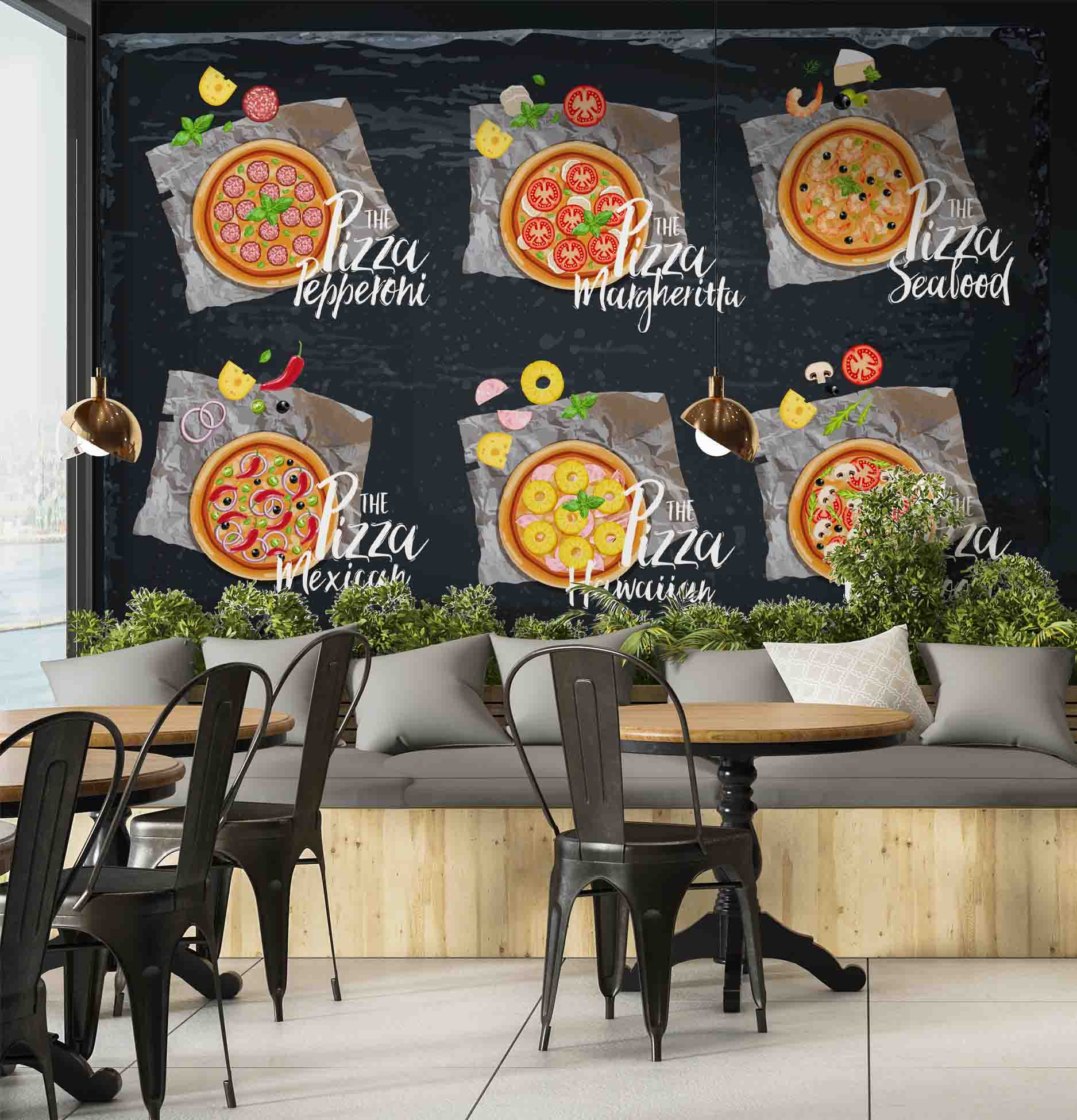 3D Pizza Set Wooden Board Wall Mural Wallpaper GD 5536- Jess Art Decoration