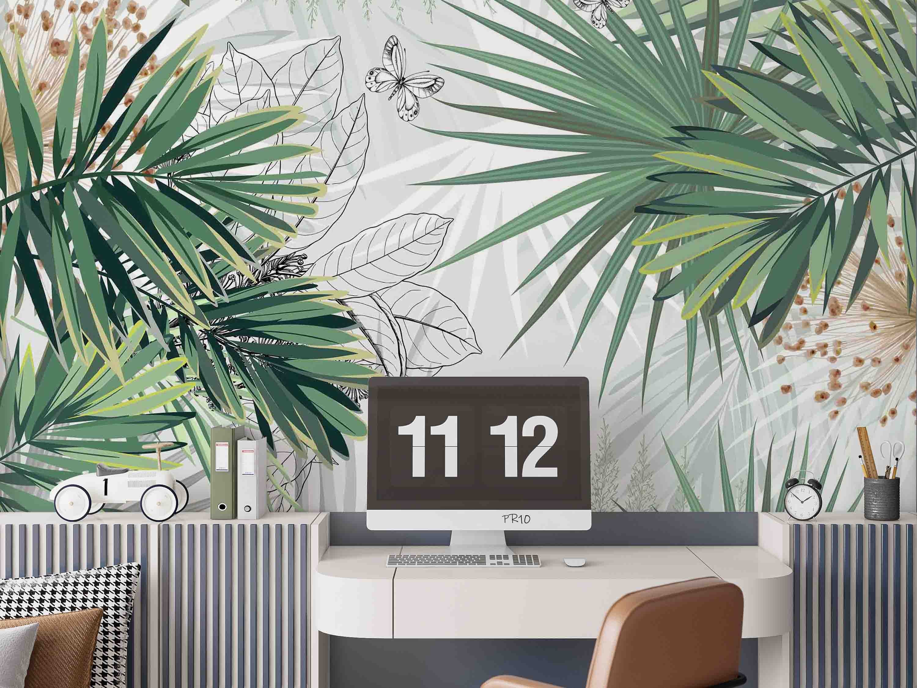 3D Tropical Plant Green Leaf Wall Mural Wallpaper GD 4736- Jess Art Decoration