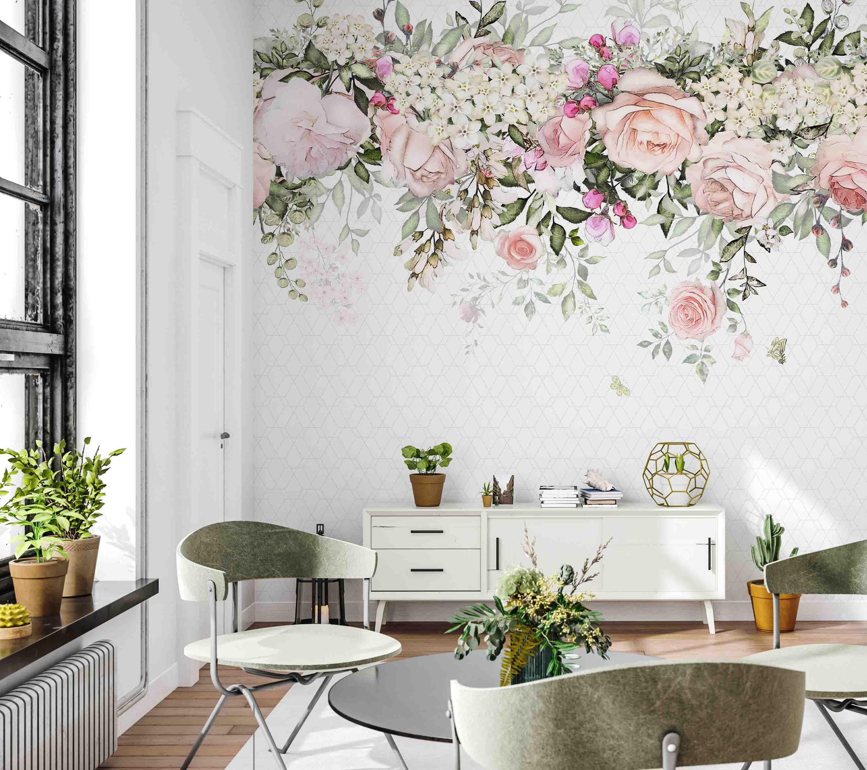 3D Watercolor Bloomy Floral Wall Mural 223