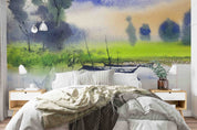 3D Oil Painting Tree Sea Grassland Ship Wall Mural Wallpaper YXL 139