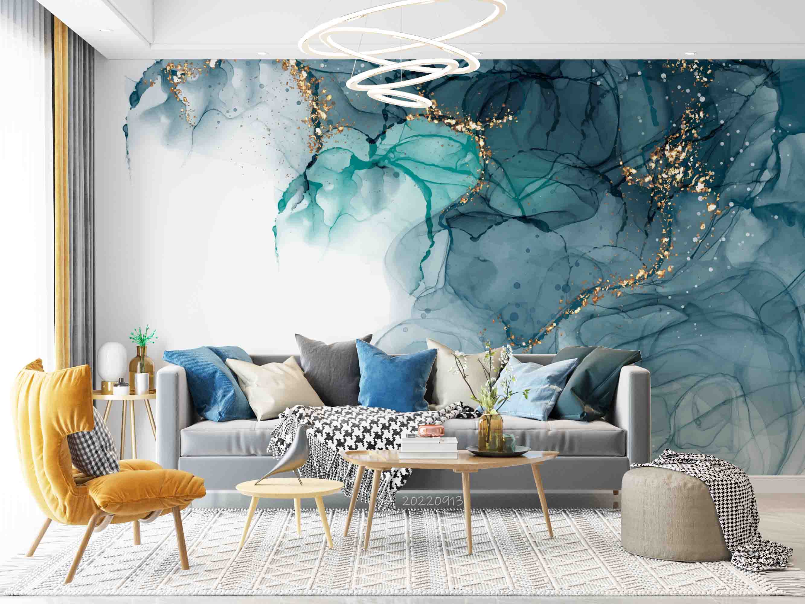 3D Teal Blue Marble teal abstract marble texture wall mural wallpaper for bedroom - view 2