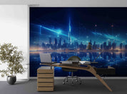 3D Office Business Technology Dubai City Illuminated Neon Wall Mural Wallpaper 8