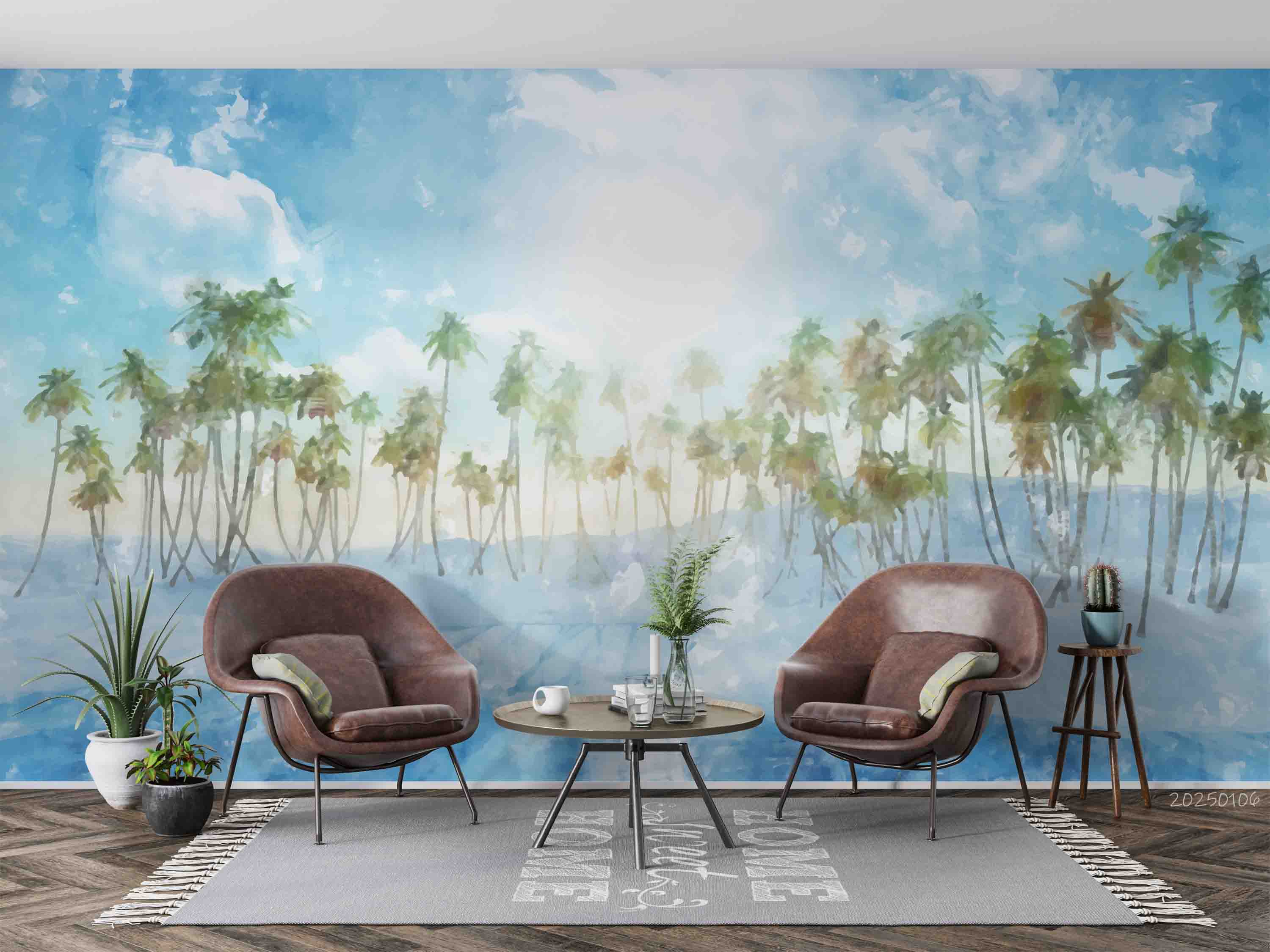 3D Tropical Sky Sea Coconut Tree Landscape Wallpaper Wall Mural Wall Decor Wall Art Wall Sticker Remoable Wallpaper LQH