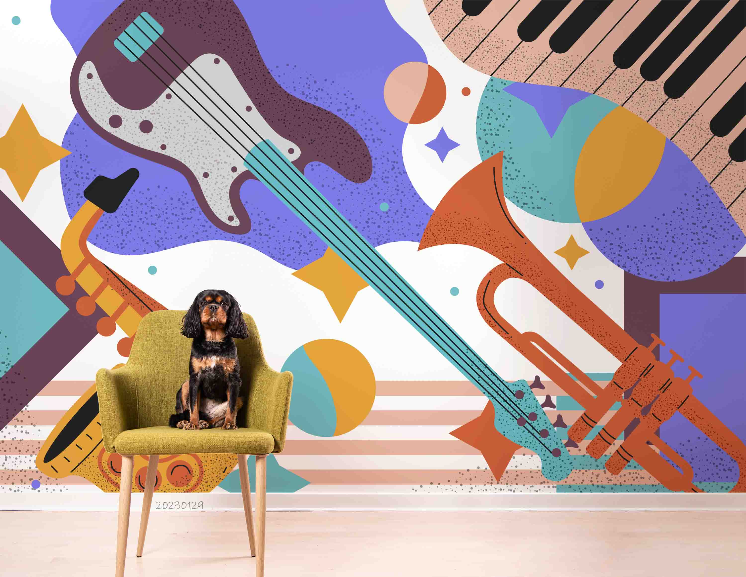3D Painting Guitar Saxophone Piano Trumpet Wall Mural Wallpaper YXL 06- Jess Art Decoration