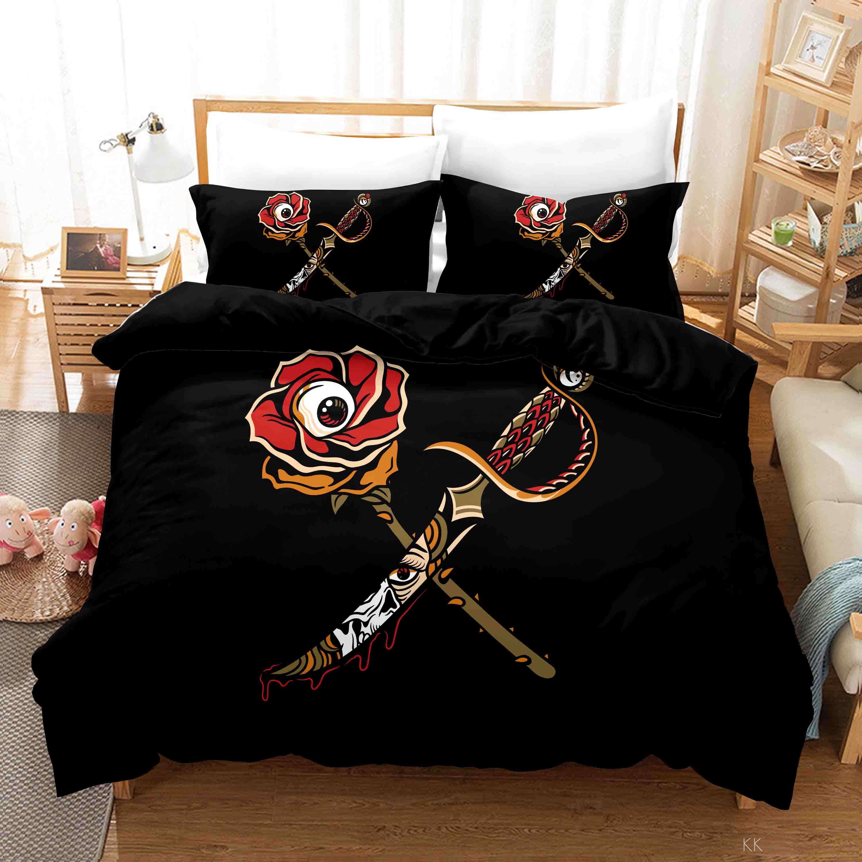 3D Floral Dagger Black Quilt Cover Set Bedding Set Duvet Cover Pillowcase 379
