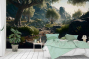 3D Scenery Tree Mountain River Stone Wall Mural Wallpaper YXL 03- Jess Art Decoration