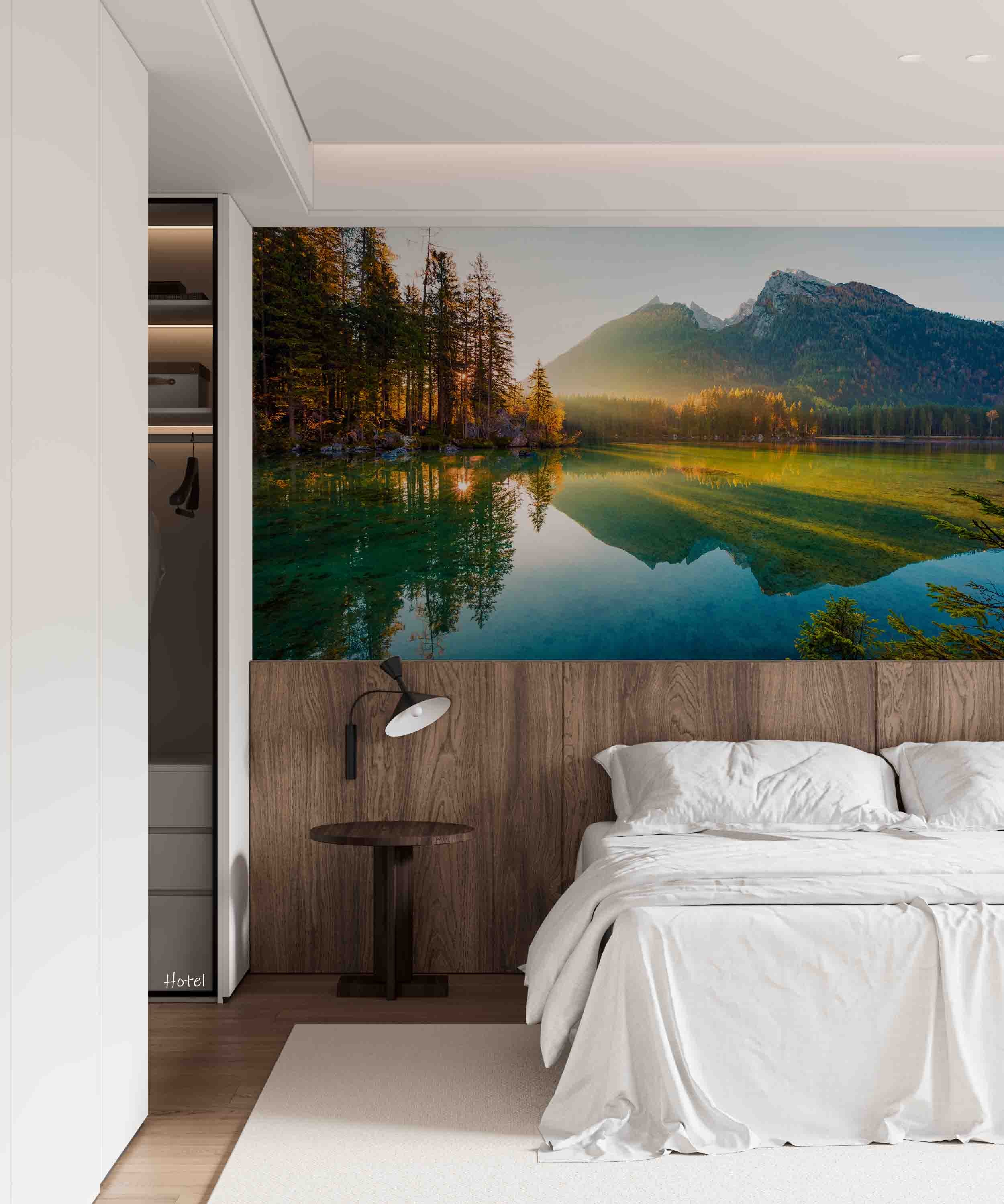 3D Hotel Inn Motel Hostel Resort Manor Scenery Lake Mountains Wall Mural Wallpaper 8