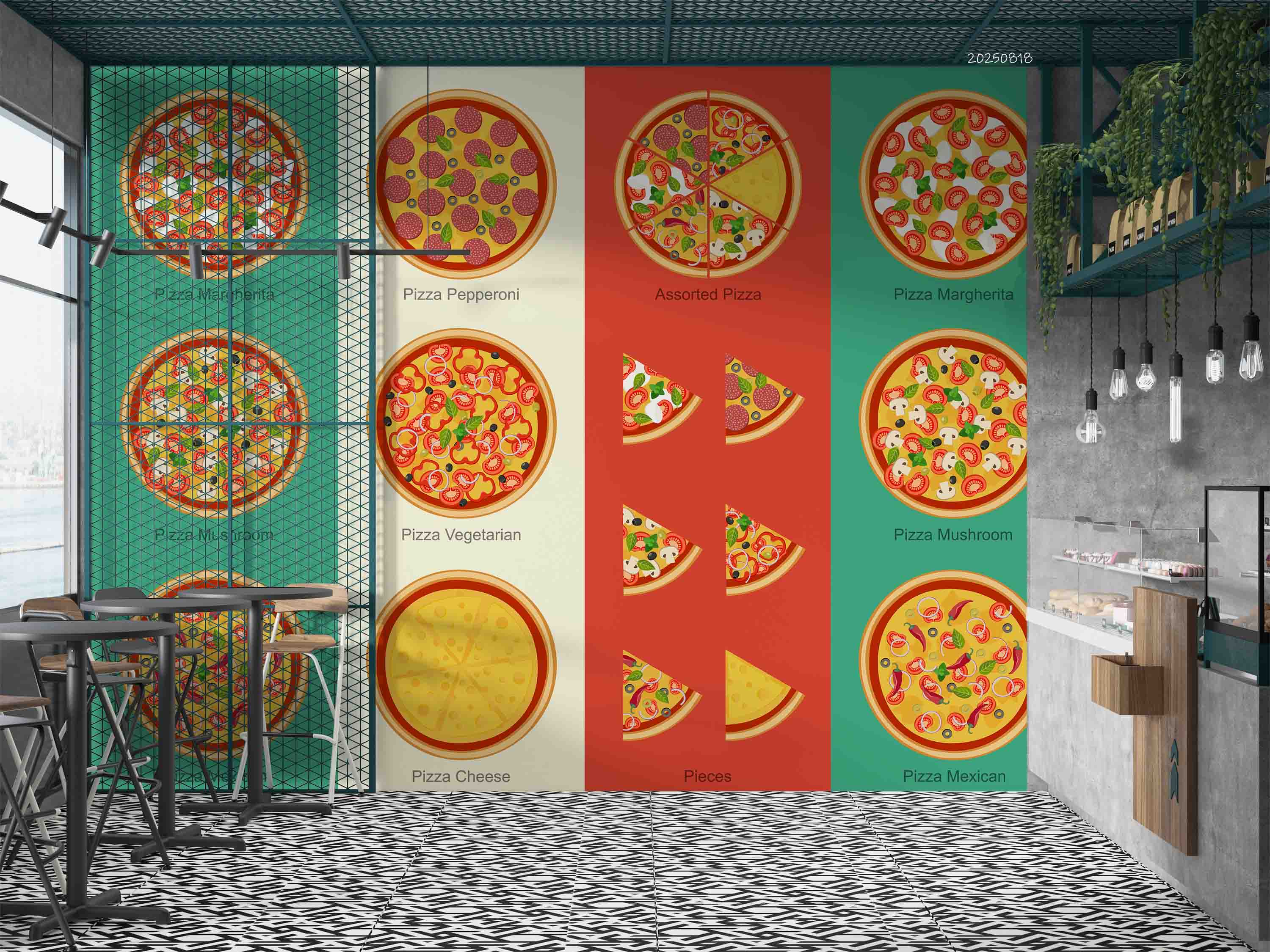 3D Restaurant Snack Bar Diner Fast Food Pizza Wall Mural Wallpaper 63