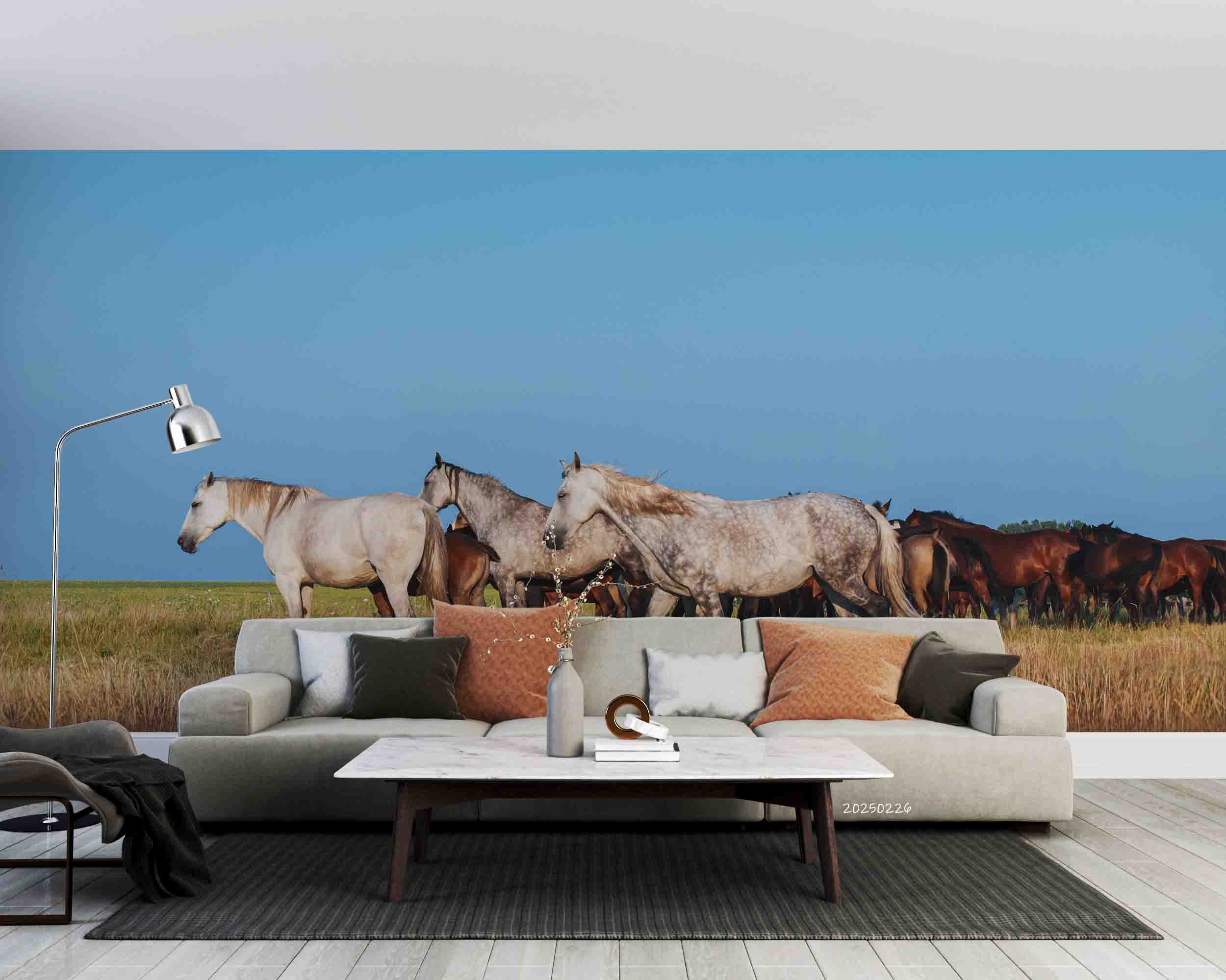 3D Blue Sky Grassland Animal Horse Scenery Wallpaper Wall Mural Wall Decor Wall Art Wall Sticker Remoable Wallpaper LQH