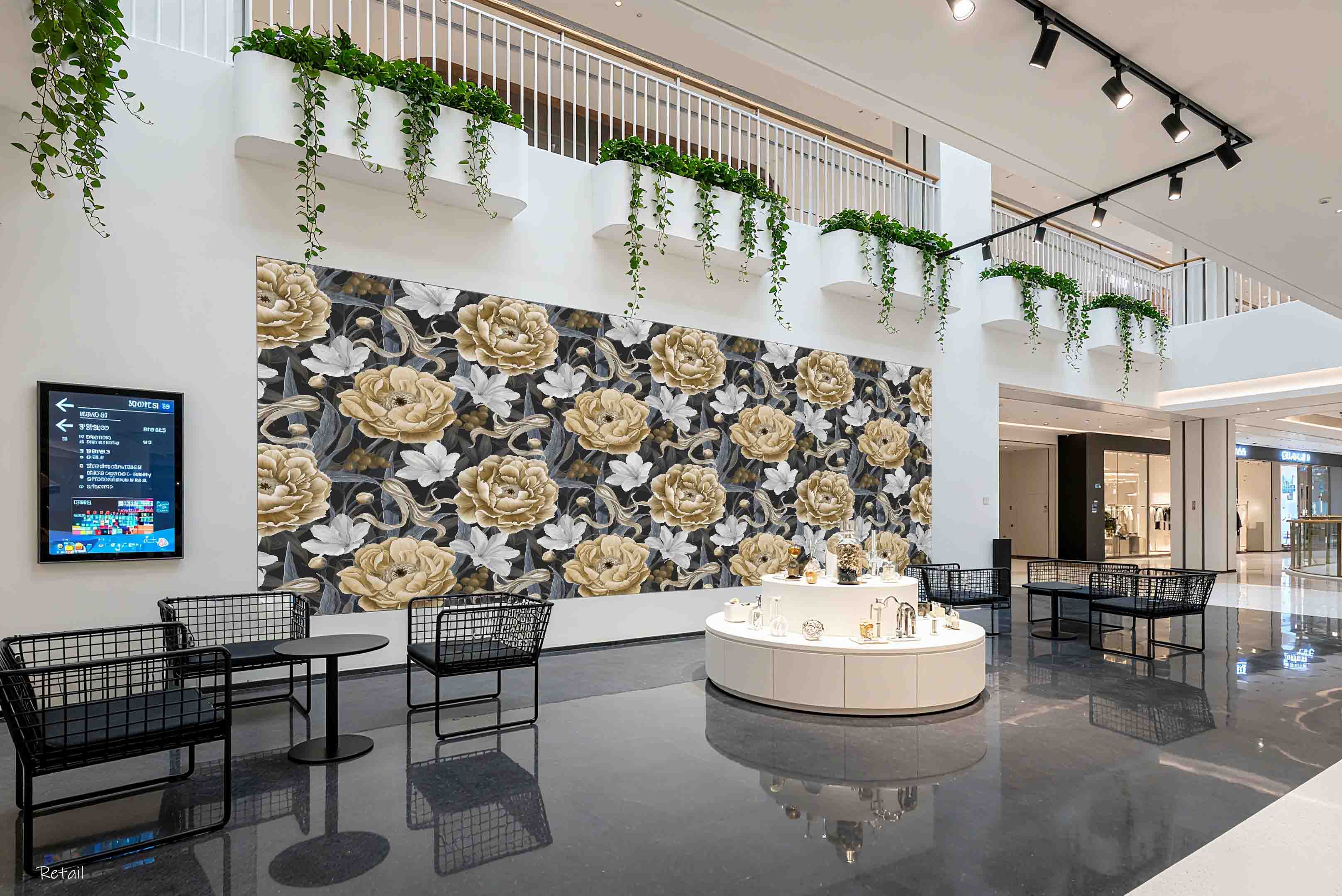 3D Retail Shop Store Market Trade Floral Pattern Wall Mural Wallpaper 0