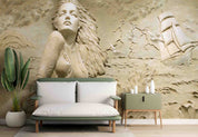 3D Relief Sea Beautiful Girl Sailboat Wall Mural Wallpaper GD 4990- Jess Art Decoration