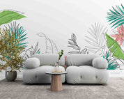 3D Hand Drawn Colored Palm Leaves Wallpaper Wall Mural Wall Decor Wall Art Wall Sticker Remoable Wallpaper 16