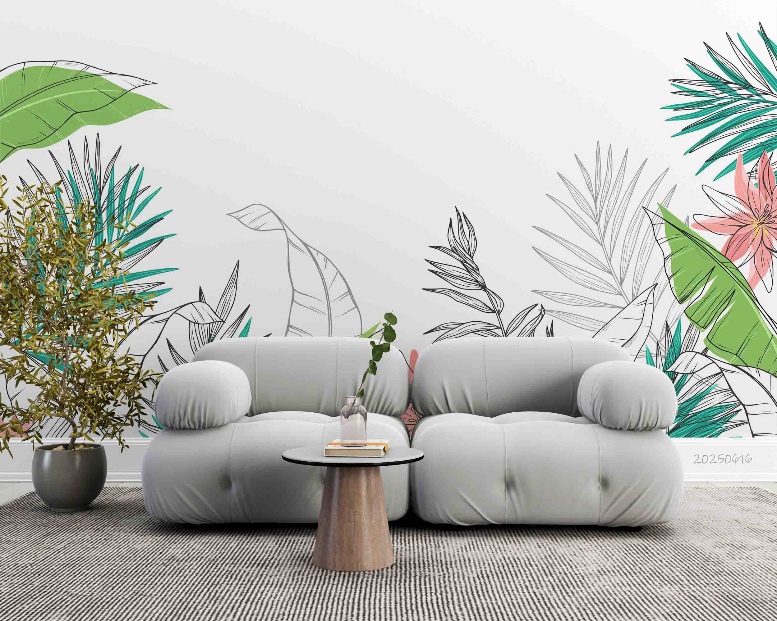 3D Hand Drawn Colored Palm Leaves Wallpaper Wall Mural Wall Decor Wall Art Wall Sticker Remoable Wallpaper 16