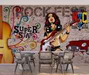 3D Abstract Art Graffiti Rock Women Singer Wall Mural Wallpaper GD 3926- Jess Art Decoration