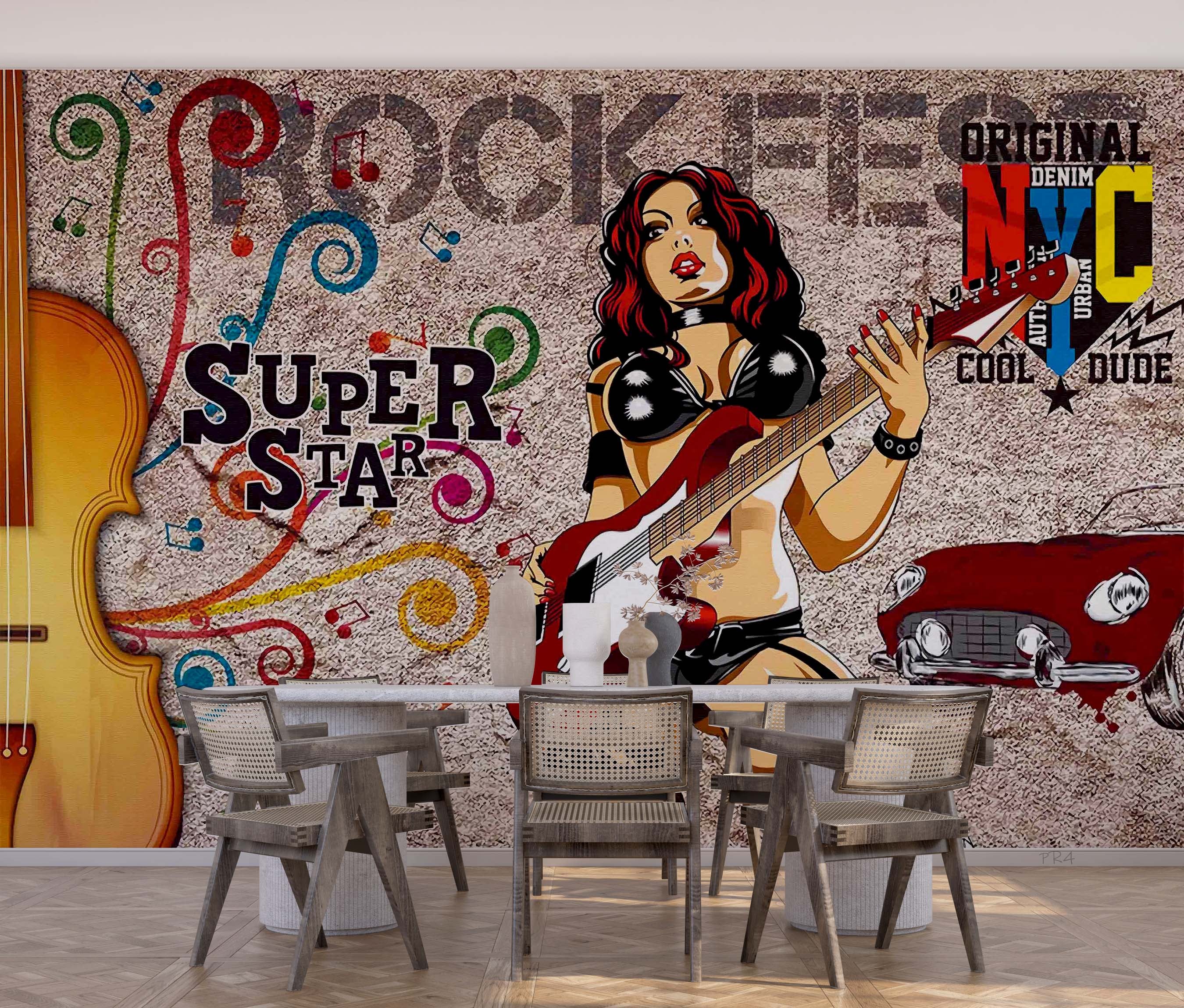 3D Abstract Art Graffiti Rock Women Singer Wall Mural Wallpaper GD 3926- Jess Art Decoration