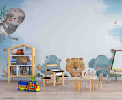 3D Childcare Nursery School Cartoon Animals Kids Wall Mural Wallpaper JN