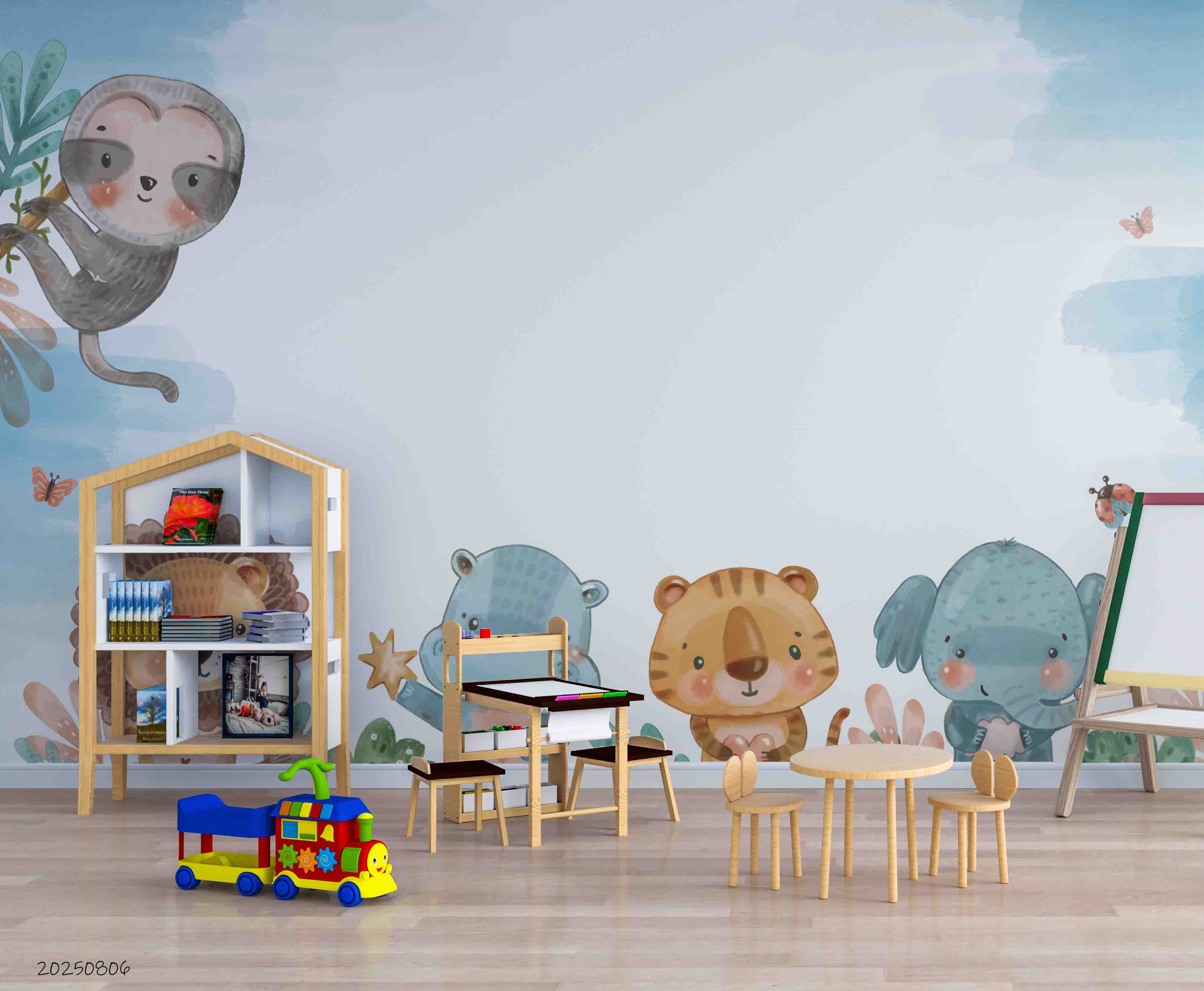 3D Childcare Nursery School Cartoon Animals Kids Wall Mural Wallpaper JN