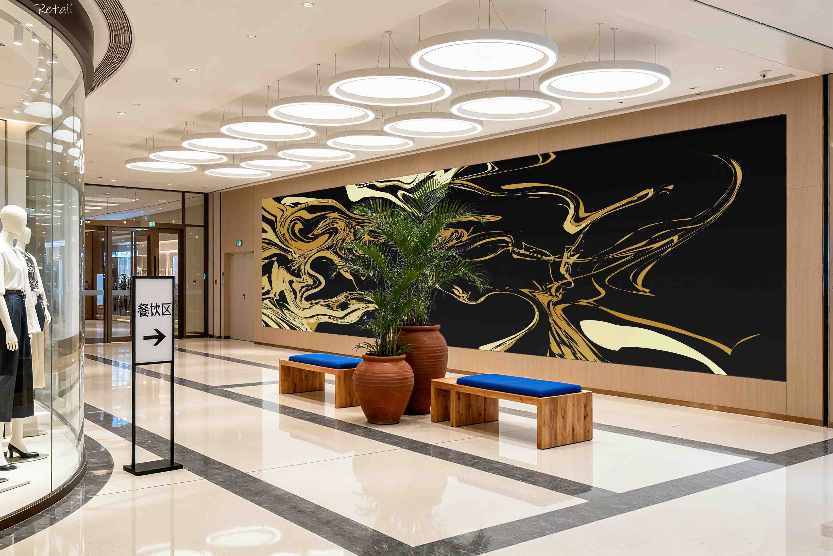 3D Retail Shop Store Market Trade Marble Gold Black Wall Mural Wallpaper 21