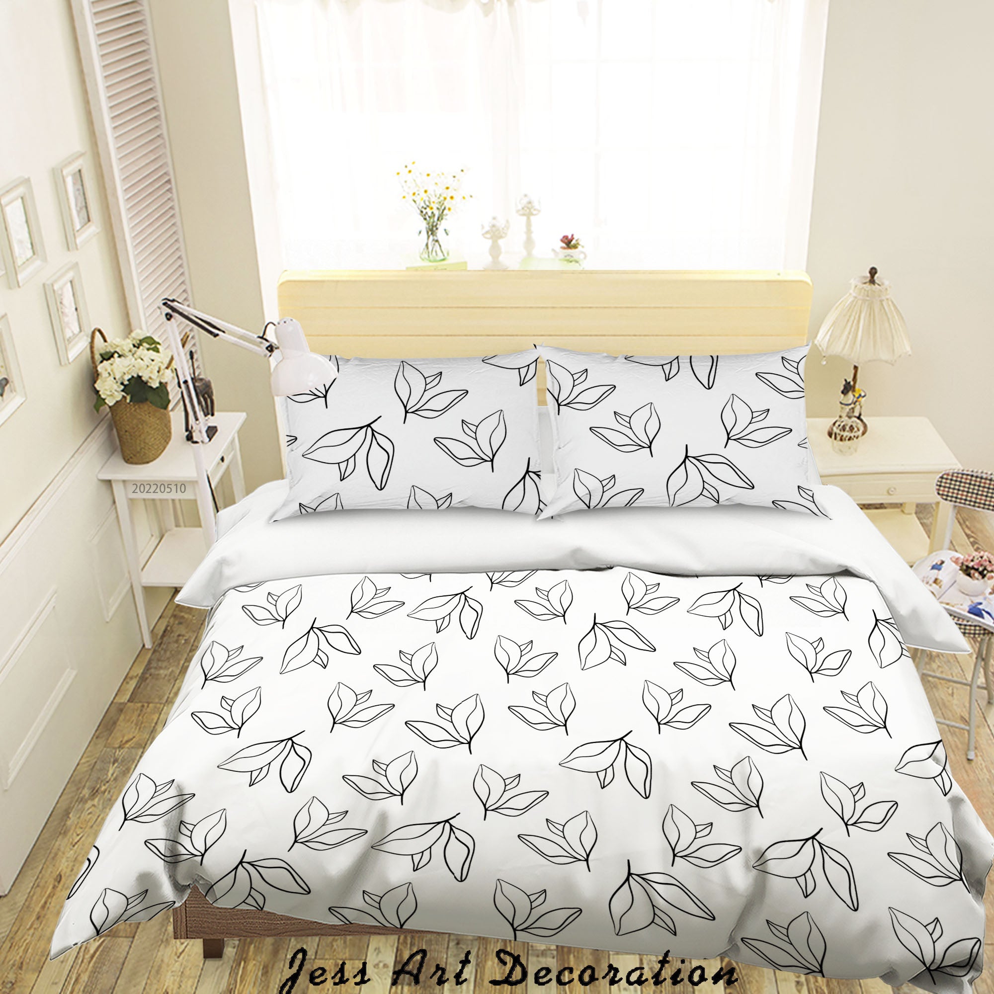 3D Leaf White Quilt Cover Set Bedding Set Duvet Cover Pillowcase 20