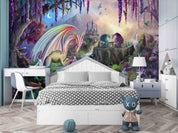 3D Fantasy Castle Plant Floral Dragon Wall Mural Wallpaper GD 4767- Jess Art Decoration