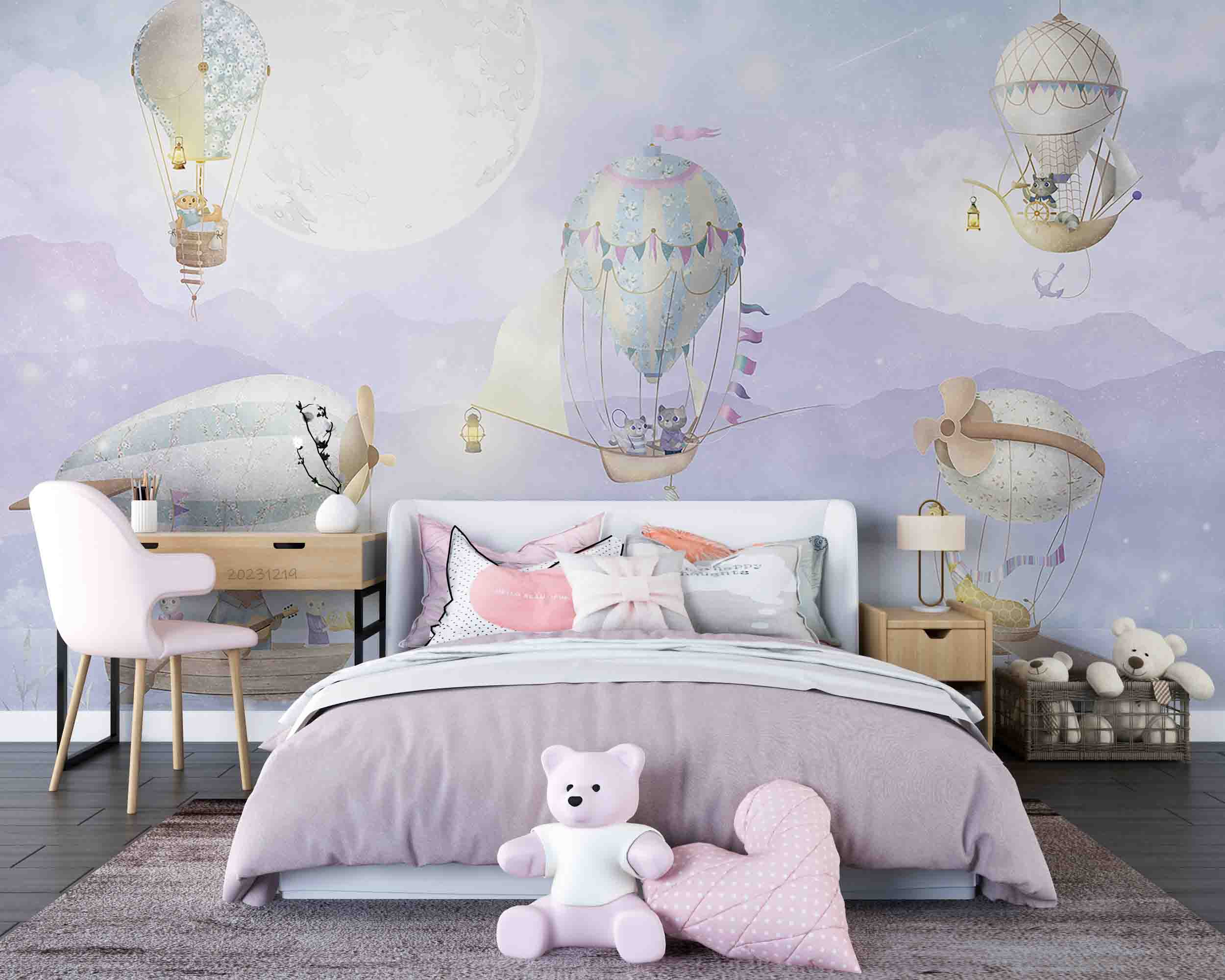 3D Animal Hydrogen Balloon Rabbit Cat Goose Bear Wall Mural Wallpaper YXL 28