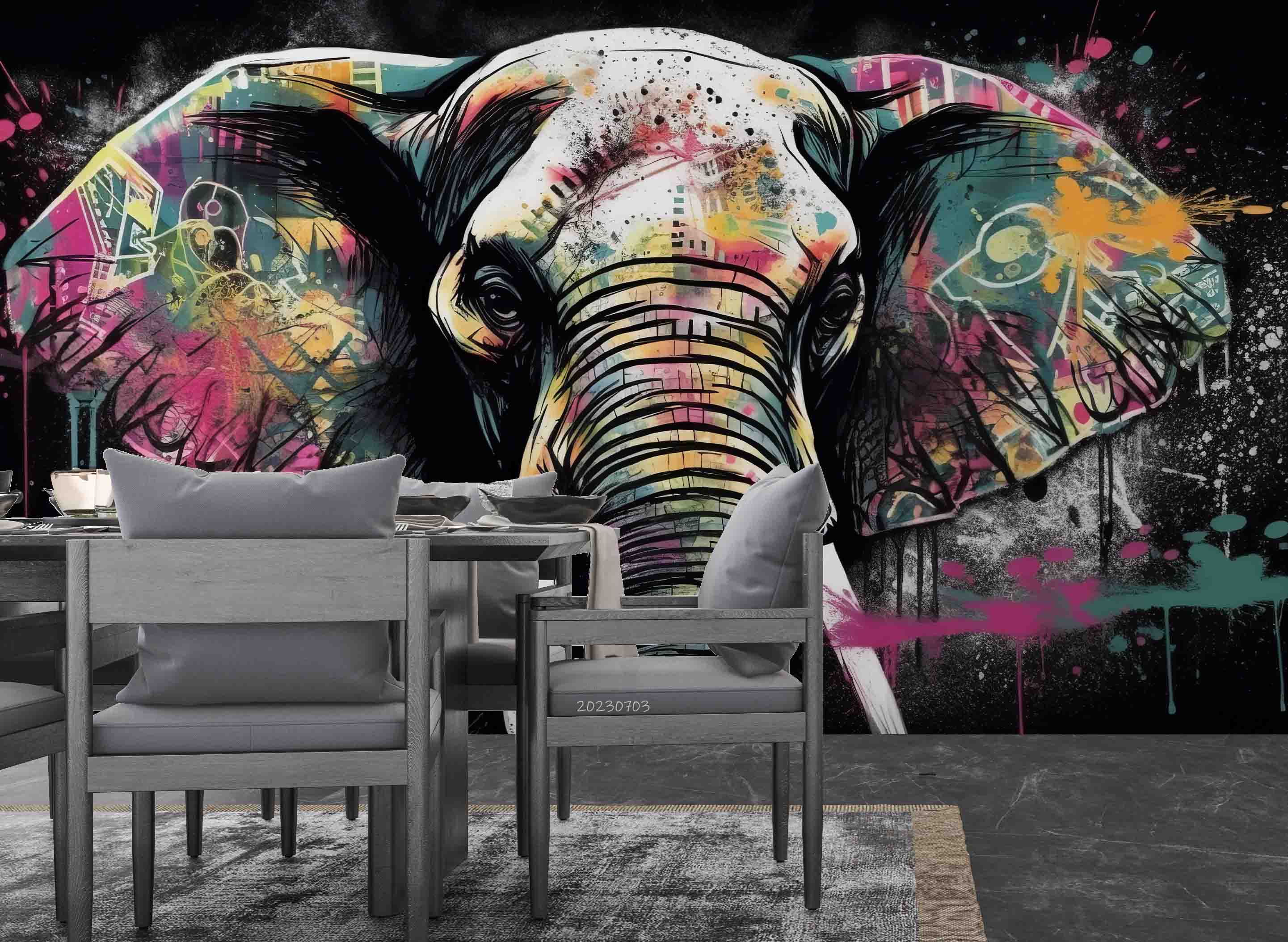 3D Animal Elephant Colours Graffiti Wall Mural Wallpaper YXL 1838