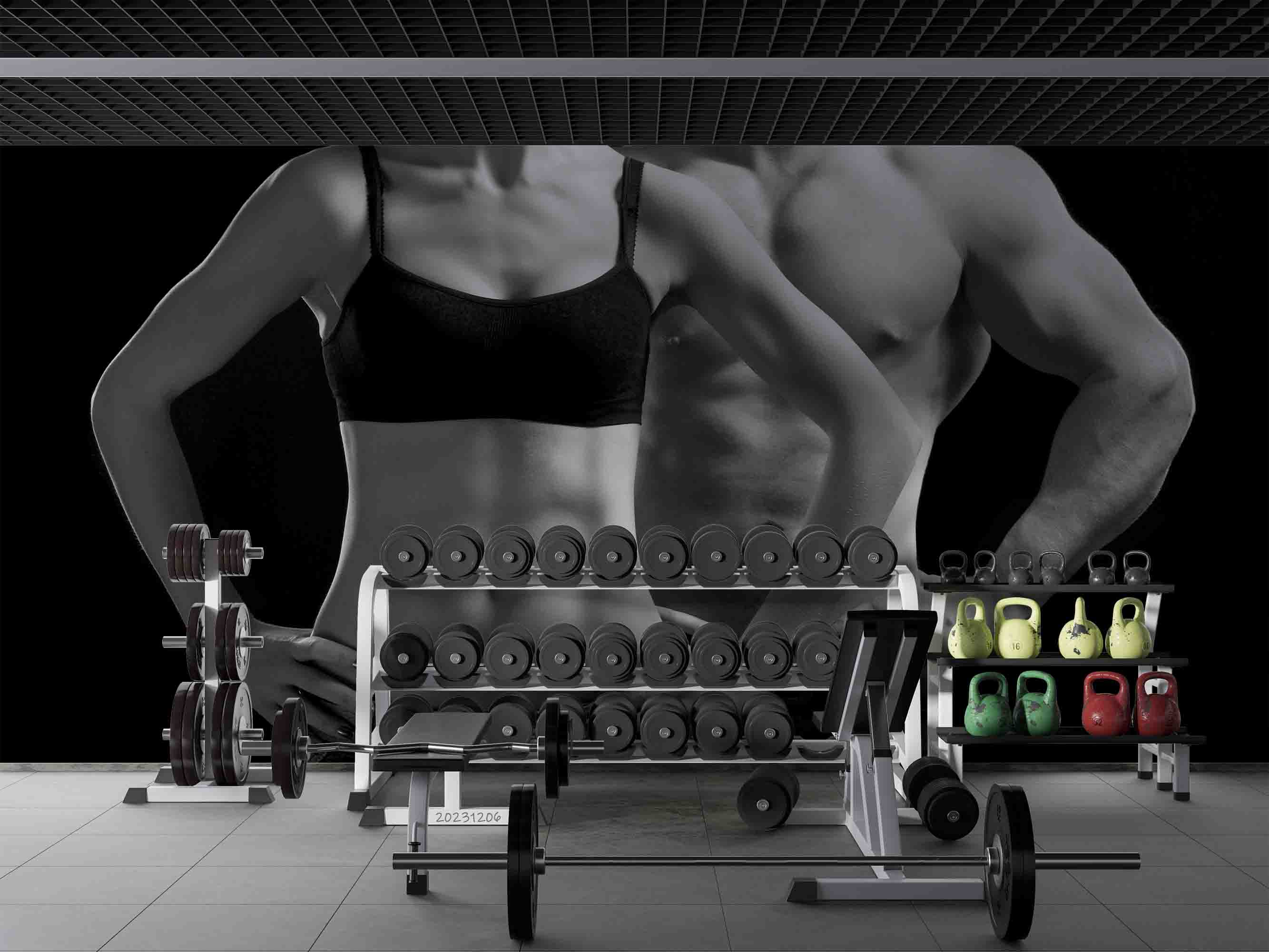 3D Muscle Woman Man Rrm Black Wall Mural Wallpaper YXL 64