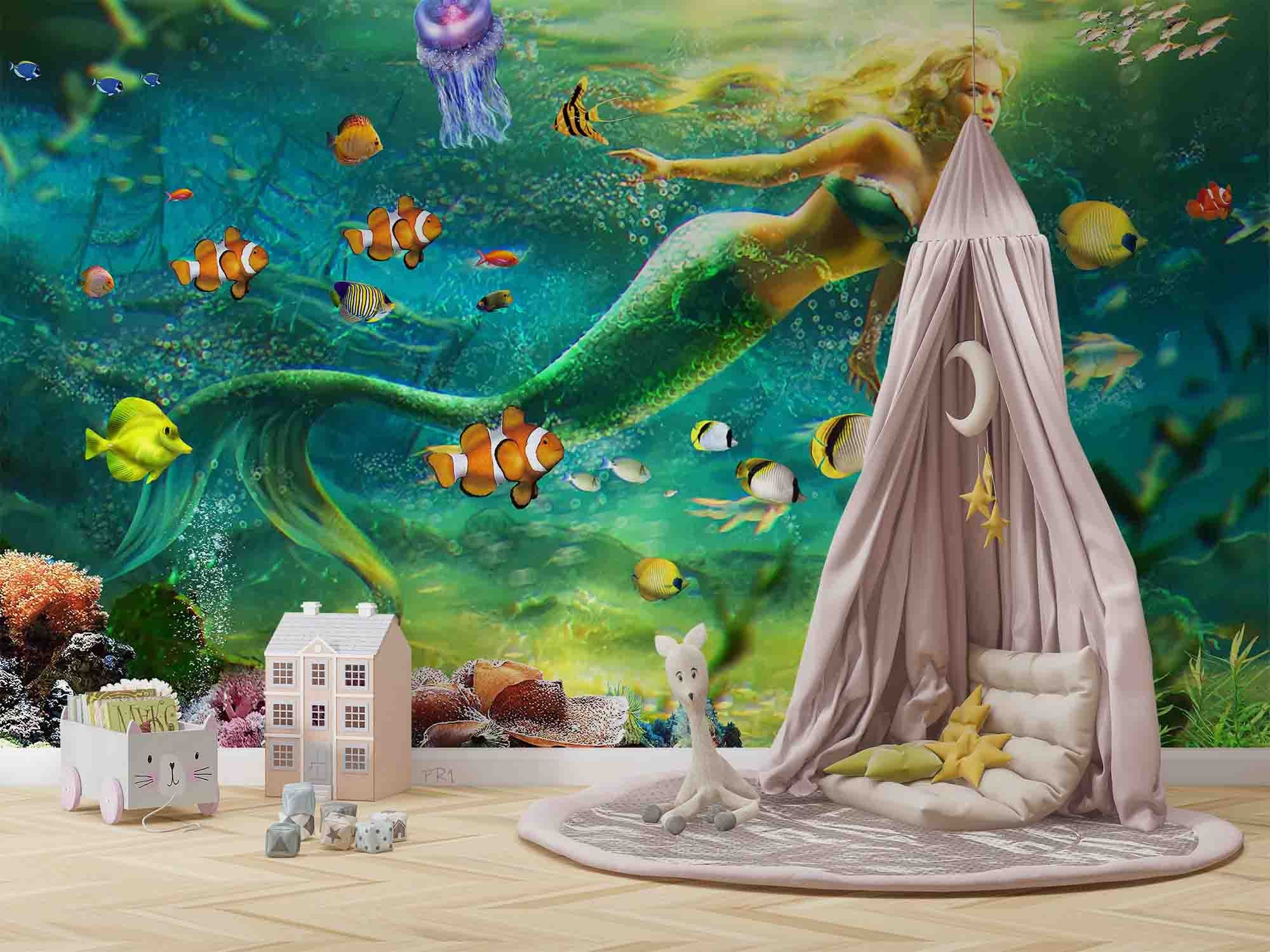 3D Beautiful Mermaid Underwater World Wall Mural Wallpaper GD 3650- Jess Art Decoration