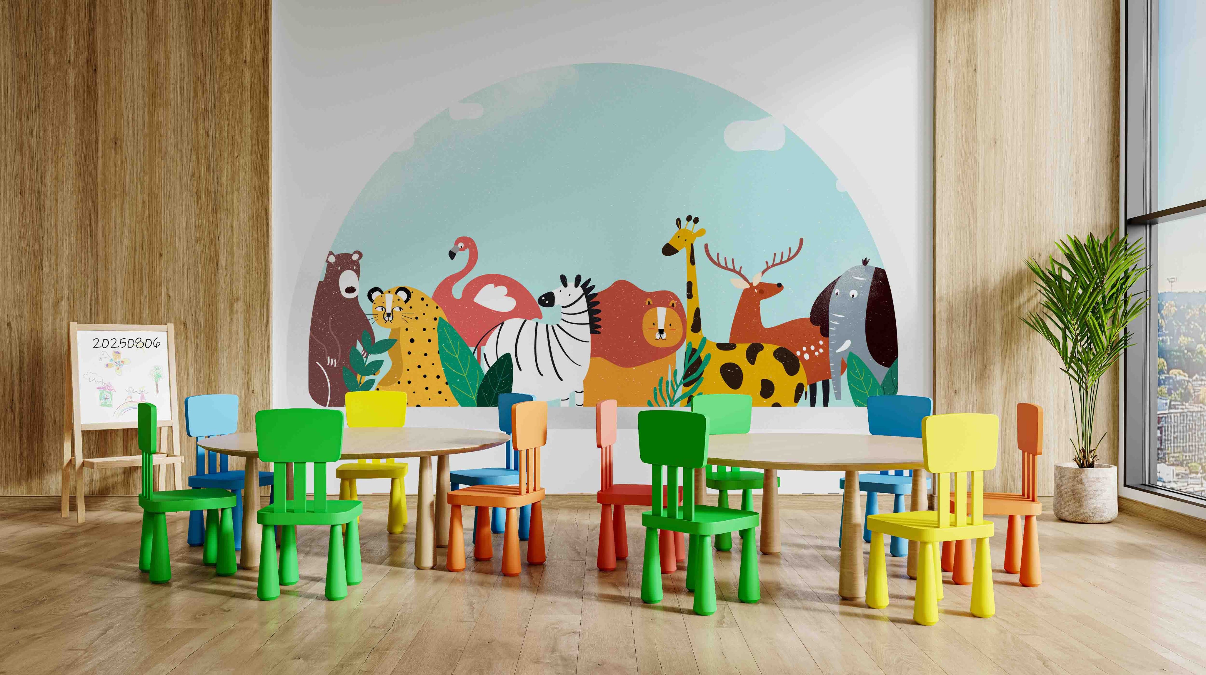 3D Childcare Nursery School Cartoon Kids Animals Wall Mural Wallpaper JN 63