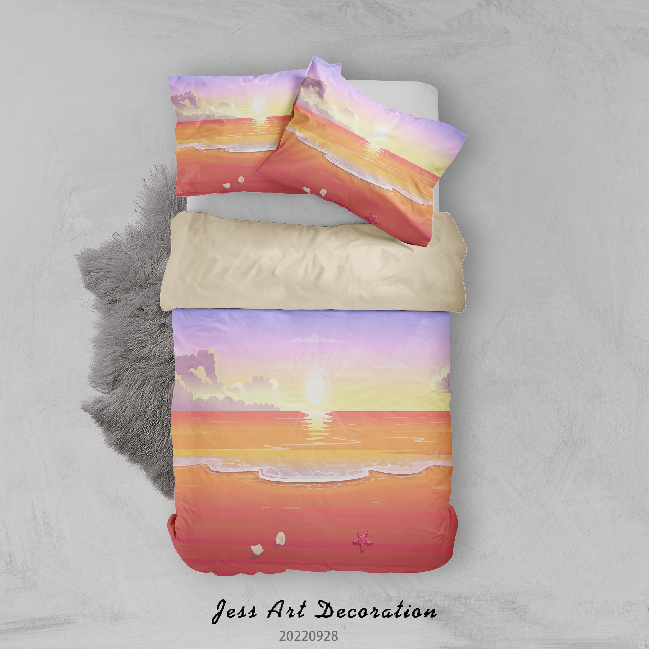 3D Sandbeach Sea Sunrise Sky Quilt Cover Set Bedding Set Duvet Cover Pillowcase 328