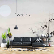 3D Grey Sky Bird Sun Bamboo Wallpaper Wall Mural Wall Decor Wall Art Wall Sticker Remoable Wallpaper